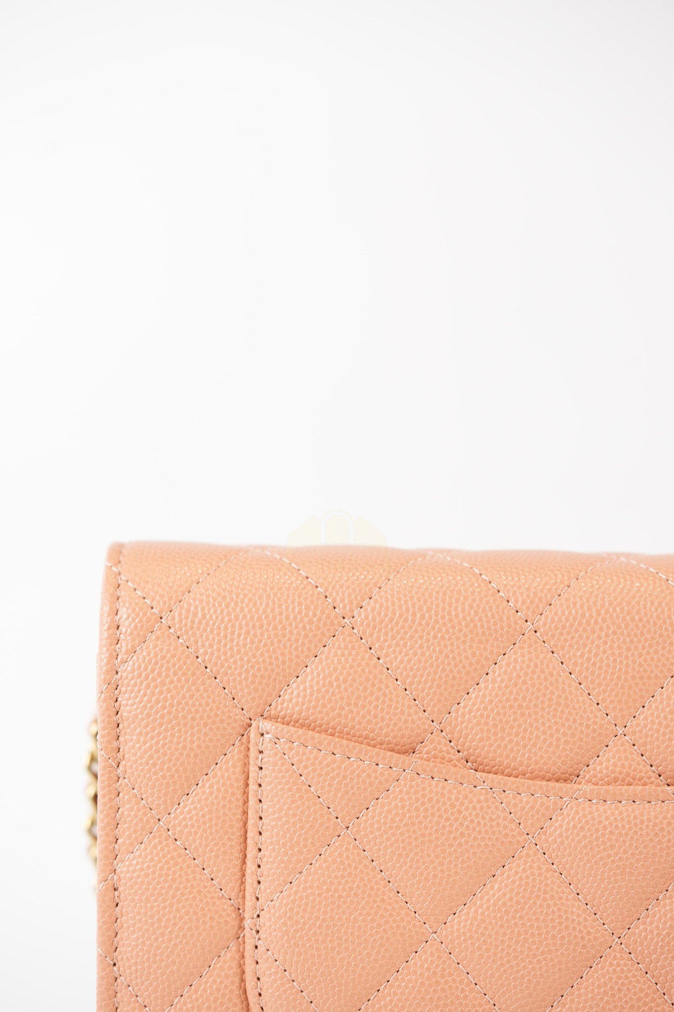 23P Wallet On Chain (WOC) Beige-Peach in Quilted Caviar Light Gold Hardware (Microchip) | Purse Maison Luxury Bags Shop