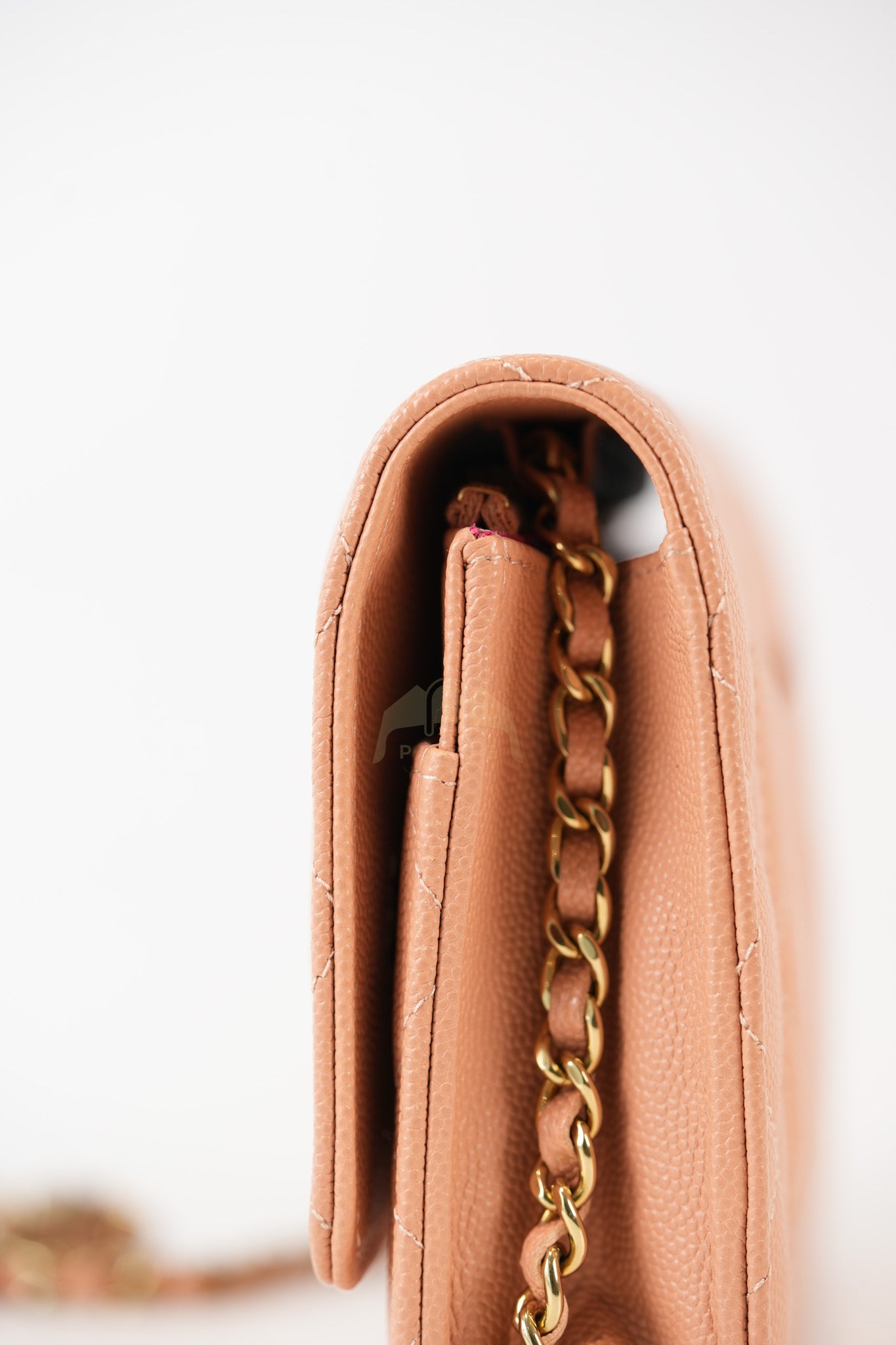 23P Wallet On Chain (WOC) Beige-Peach in Quilted Caviar Light Gold Hardware (Microchip) | Purse Maison Luxury Bags Shop