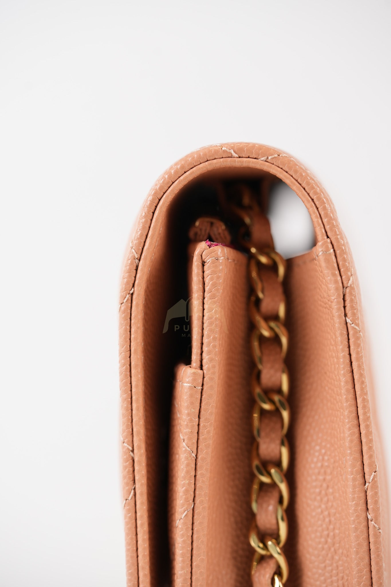 23P Wallet On Chain (WOC) Beige-Peach in Quilted Caviar Light Gold Hardware (Microchip) | Purse Maison Luxury Bags Shop