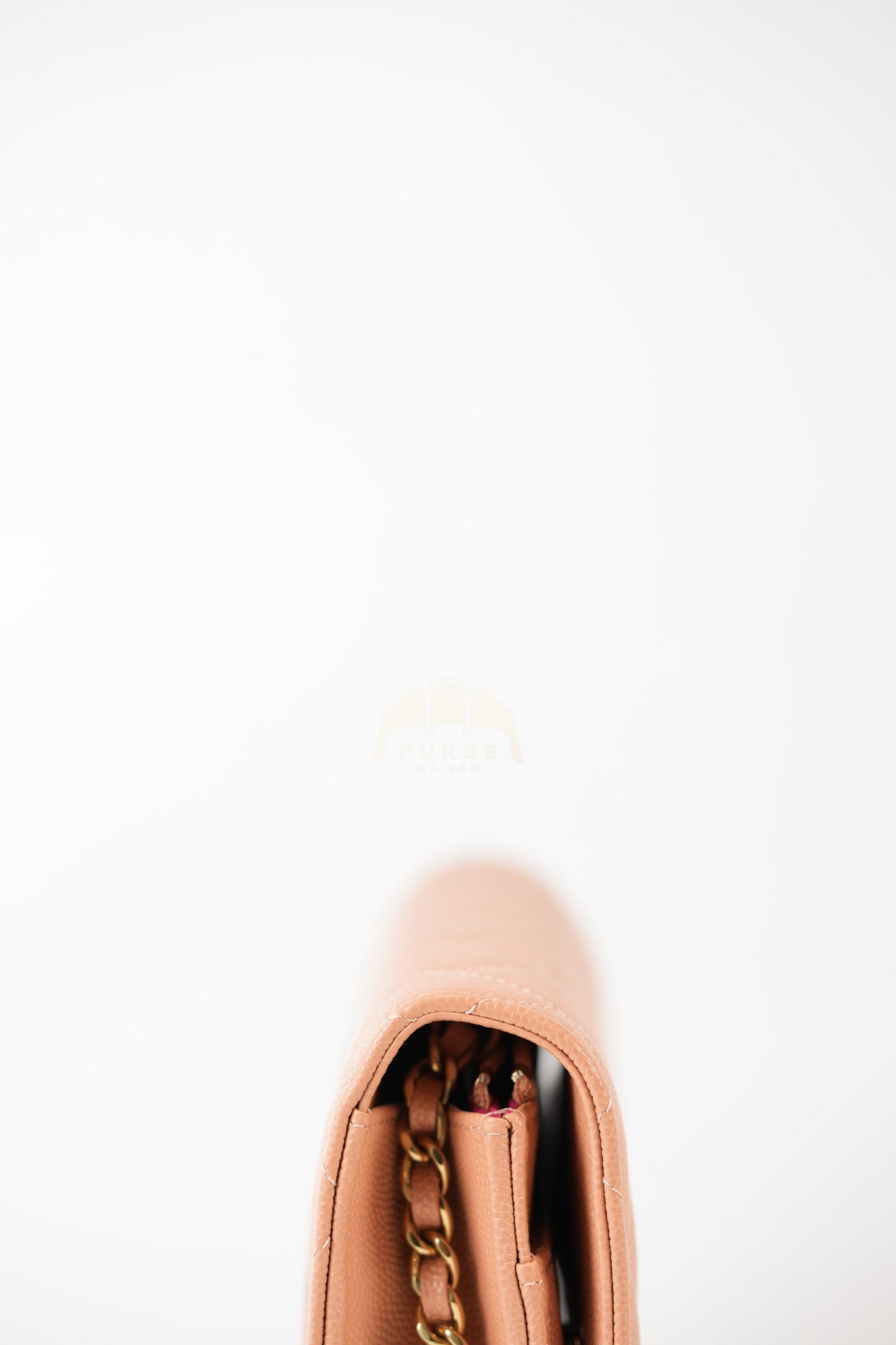 23P Wallet On Chain (WOC) Beige-Peach in Quilted Caviar Light Gold Hardware (Microchip) | Purse Maison Luxury Bags Shop