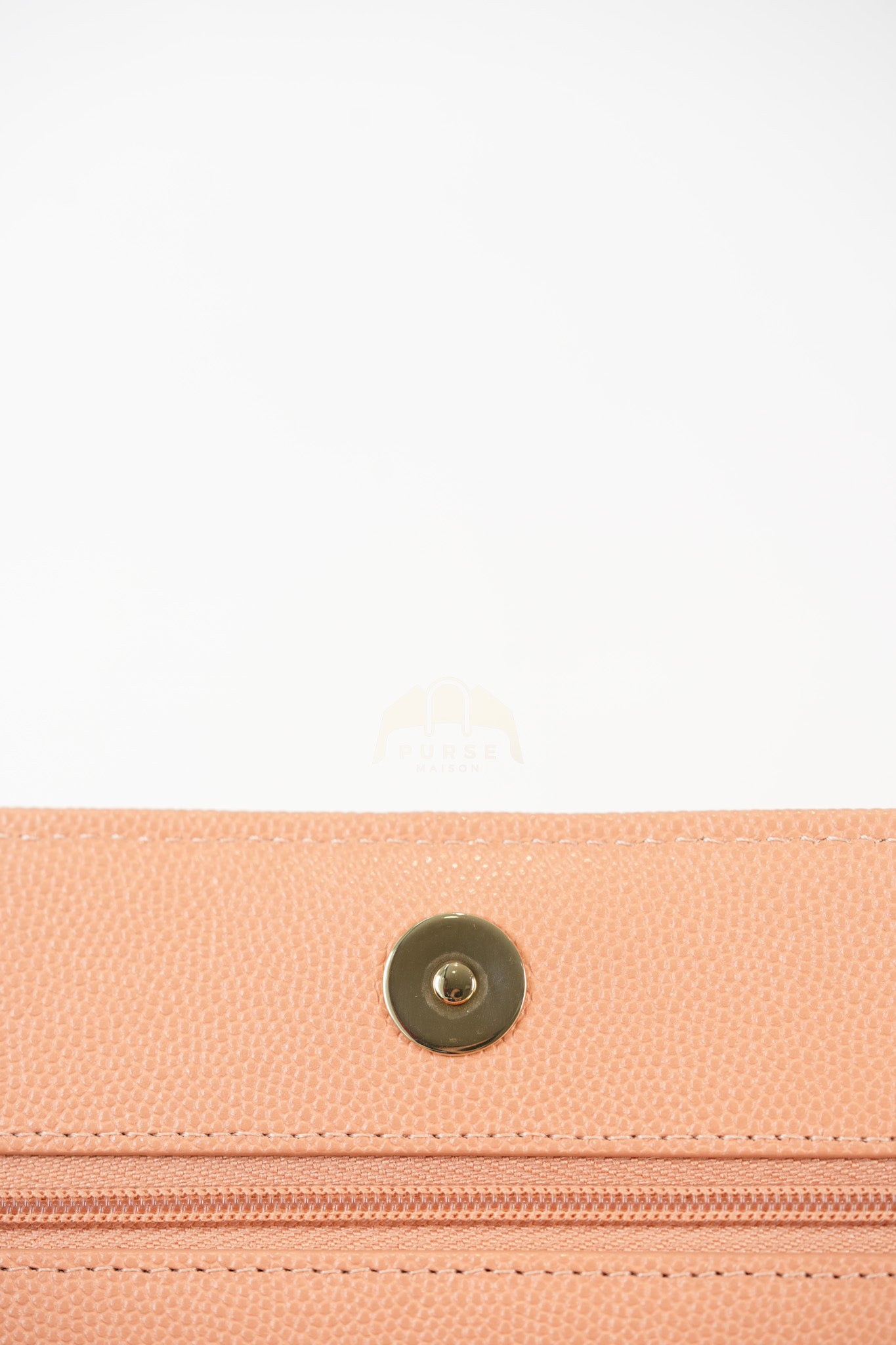 23P Wallet On Chain (WOC) Beige-Peach in Quilted Caviar Light Gold Hardware (Microchip) | Purse Maison Luxury Bags Shop