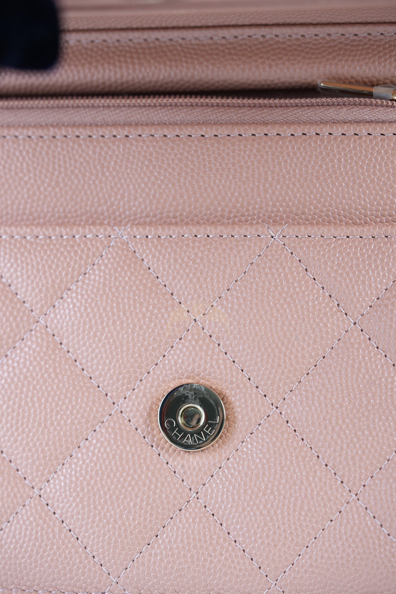 23P Wallet On Chain (WOC) Beige-Peach in Quilted Caviar Light Gold Hardware (Microchip) | Purse Maison Luxury Bags Shop