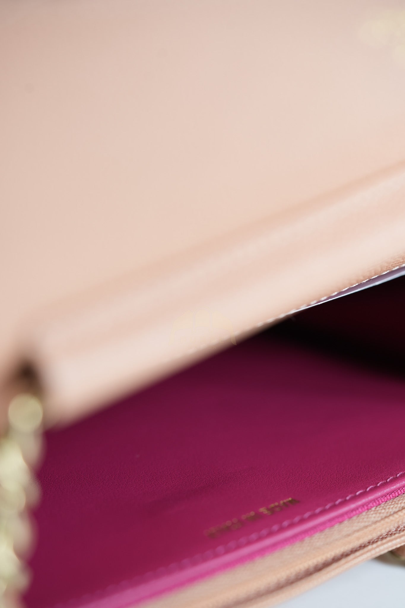 23P Wallet On Chain (WOC) Beige-Peach in Quilted Caviar Light Gold Hardware (Microchip) | Purse Maison Luxury Bags Shop