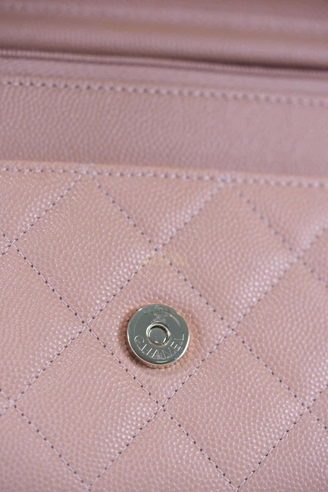 23P Wallet On Chain (WOC) Beige-Peach in Quilted Caviar Light Gold Hardware (Microchip) | Purse Maison Luxury Bags Shop