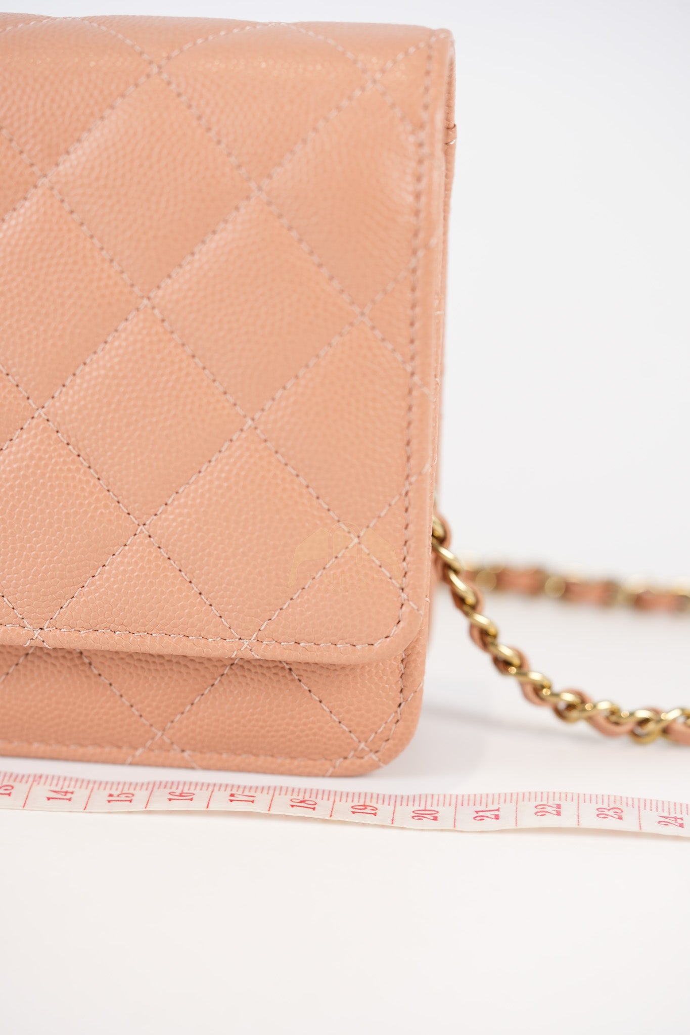 23P Wallet On Chain (WOC) Beige-Peach in Quilted Caviar Light Gold Hardware (Microchip) | Purse Maison Luxury Bags Shop