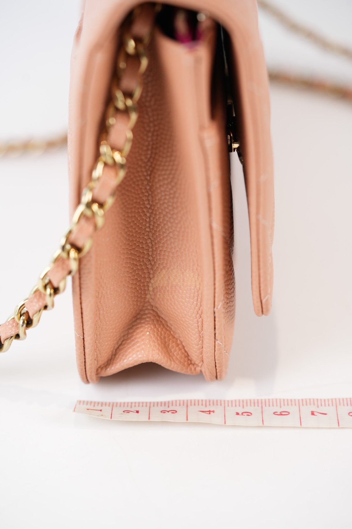 23P Wallet On Chain (WOC) Beige-Peach in Quilted Caviar Light Gold Hardware (Microchip) | Purse Maison Luxury Bags Shop