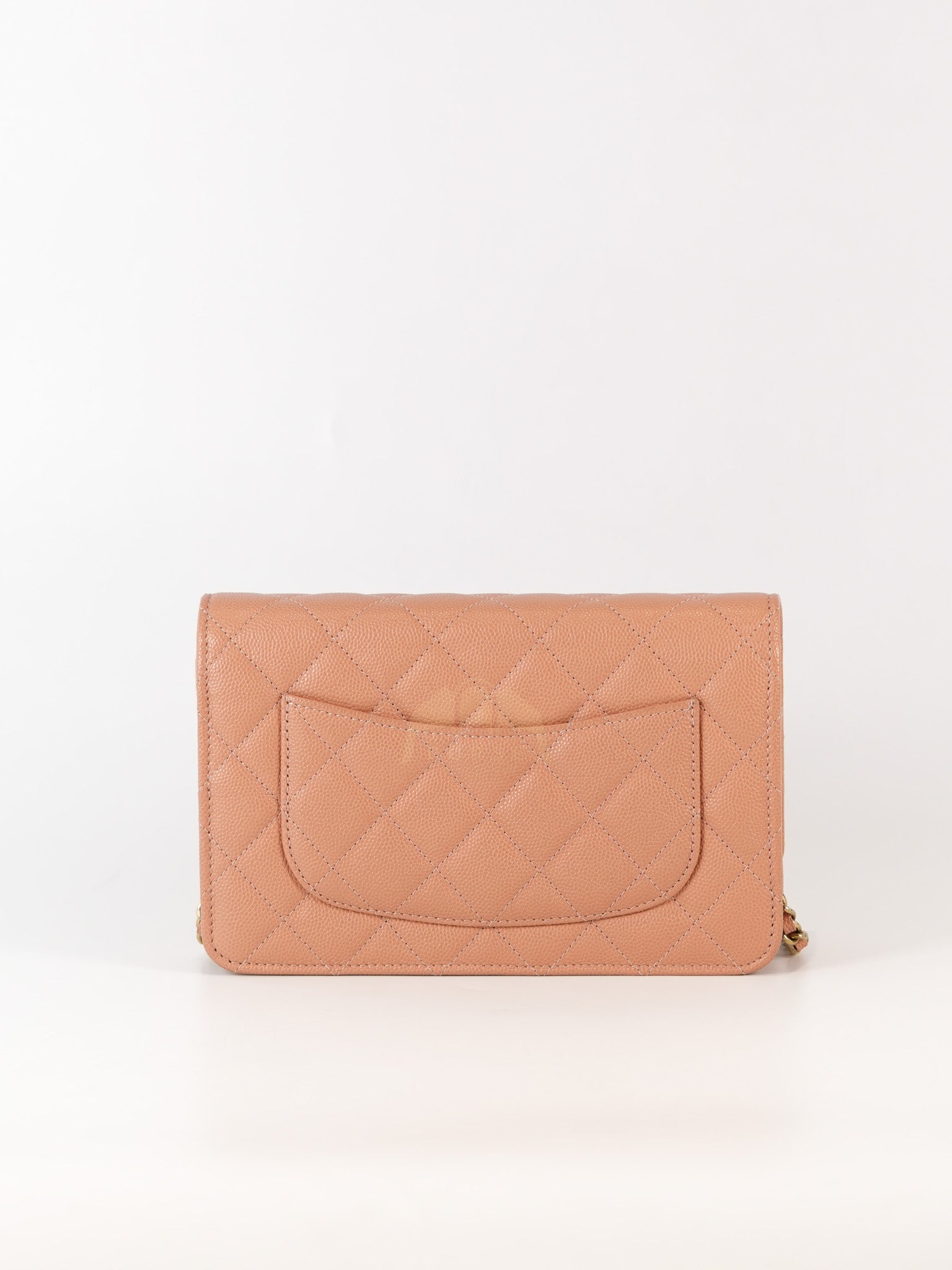 23P Wallet On Chain (WOC) Beige-Peach in Quilted Caviar Light Gold Hardware (Microchip) | Purse Maison Luxury Bags Shop