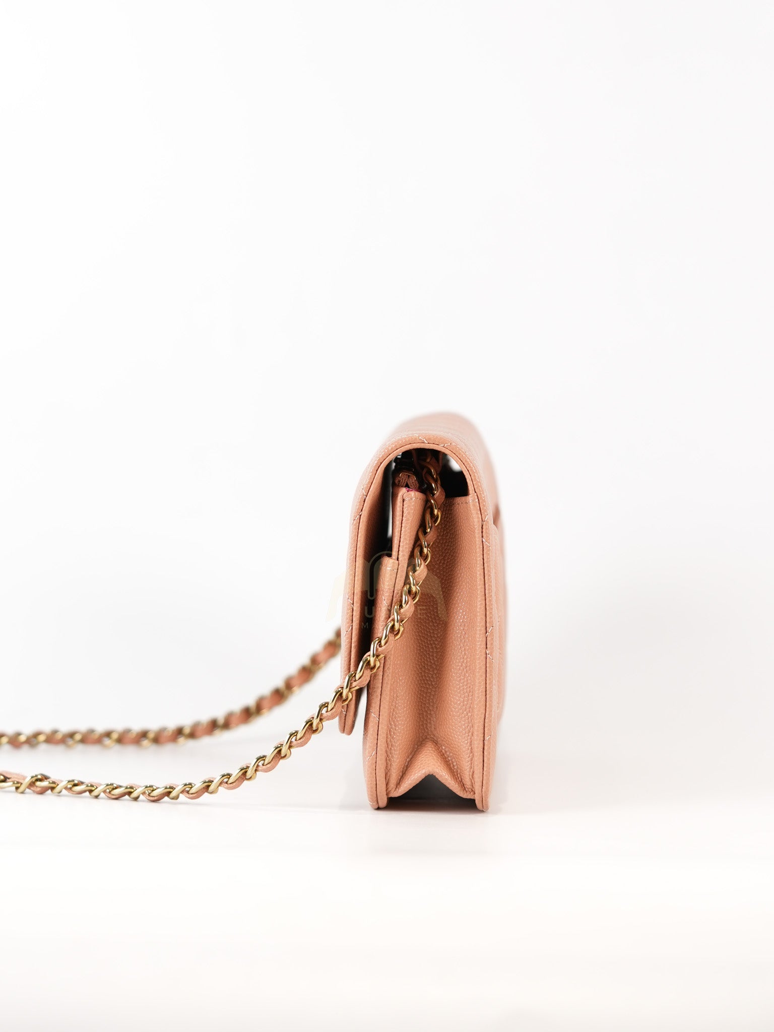 23P Wallet On Chain (WOC) Beige-Peach in Quilted Caviar Light Gold Hardware (Microchip) | Purse Maison Luxury Bags Shop