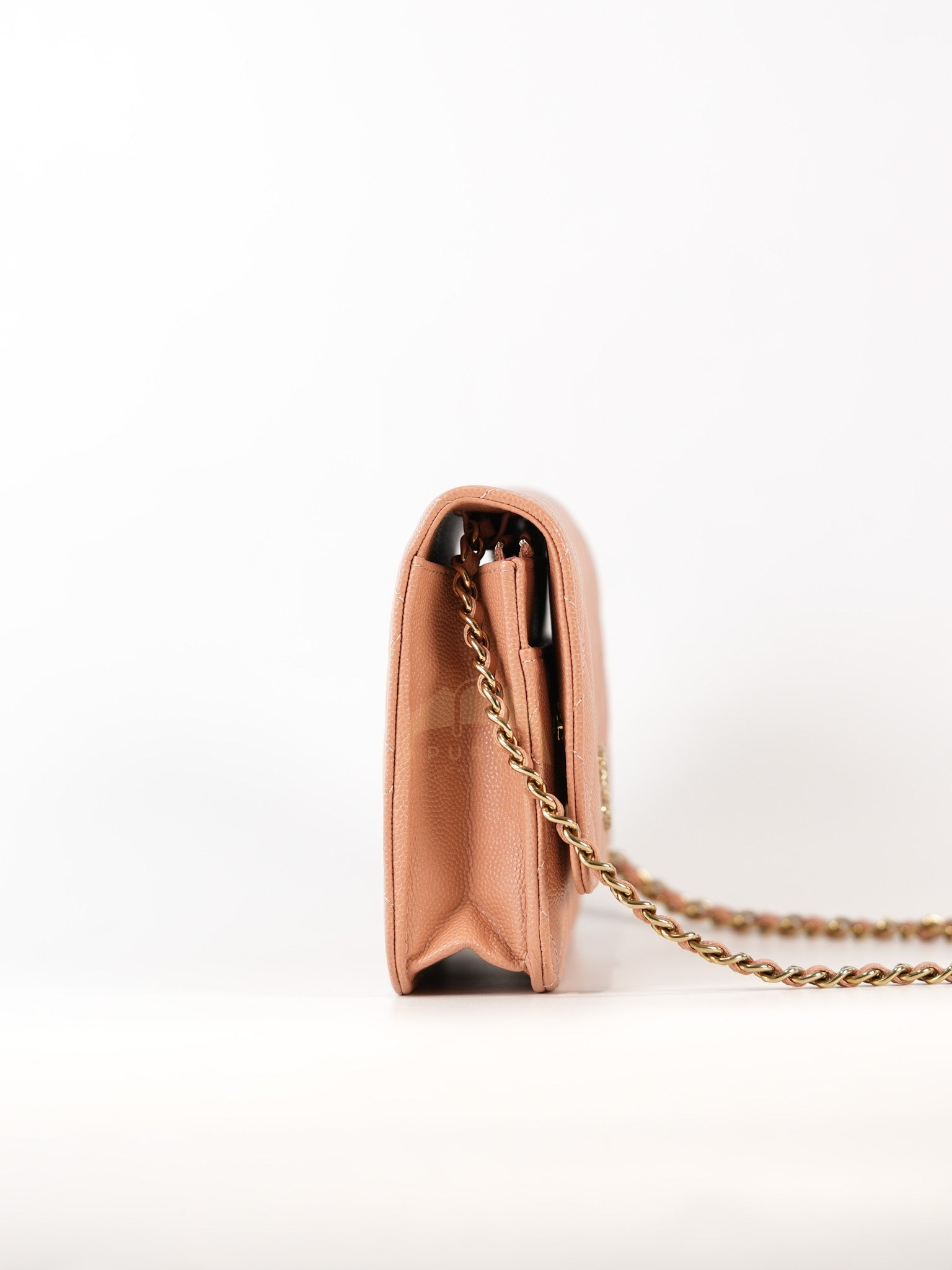 23P Wallet On Chain (WOC) Beige-Peach in Quilted Caviar Light Gold Hardware (Microchip) | Purse Maison Luxury Bags Shop