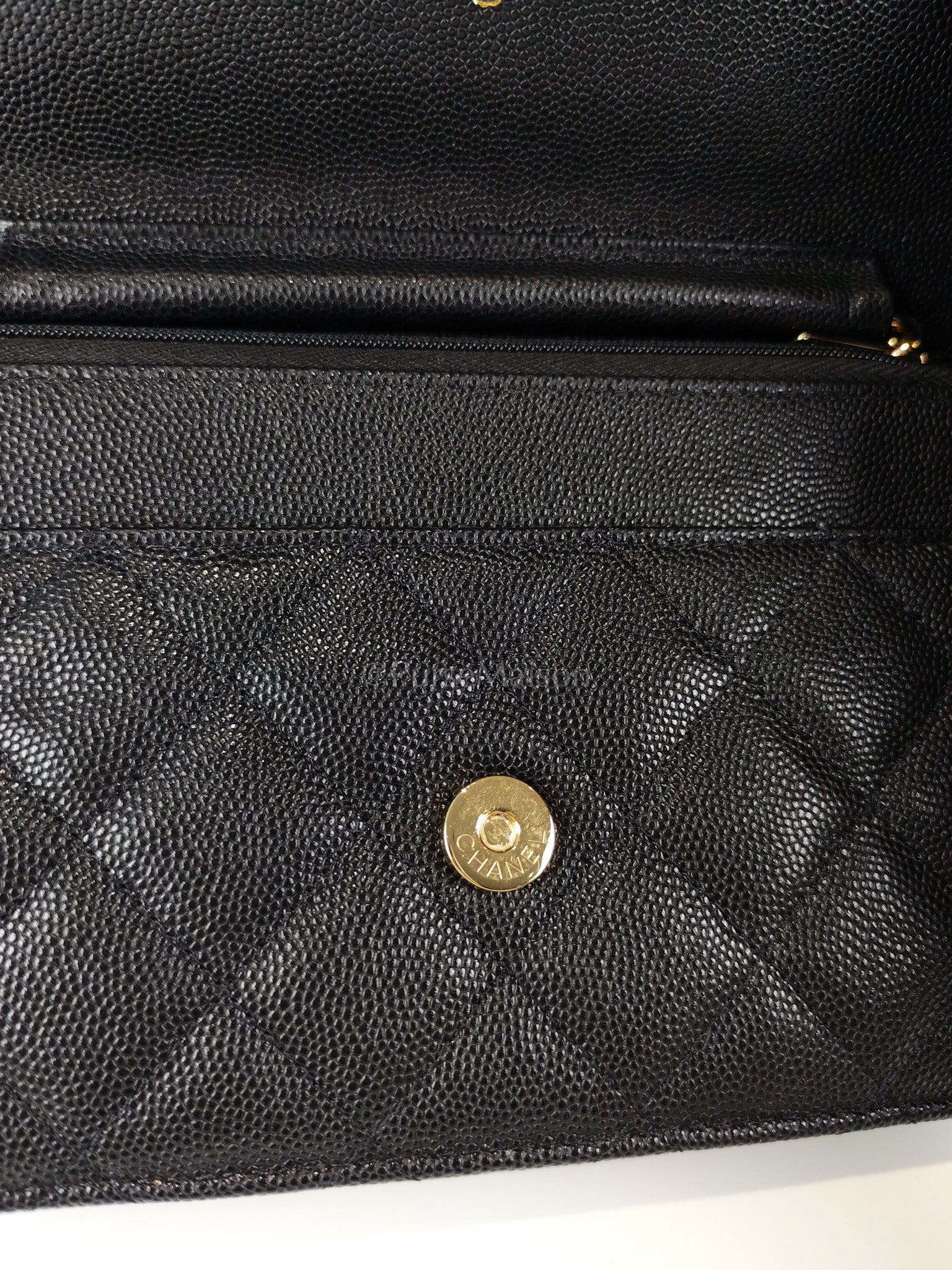 23S Wallet On Chain in Black Caviar Leather & Crystal Enamel Gold Hardware (Microchip) | Purse Maison Luxury Bags Shop