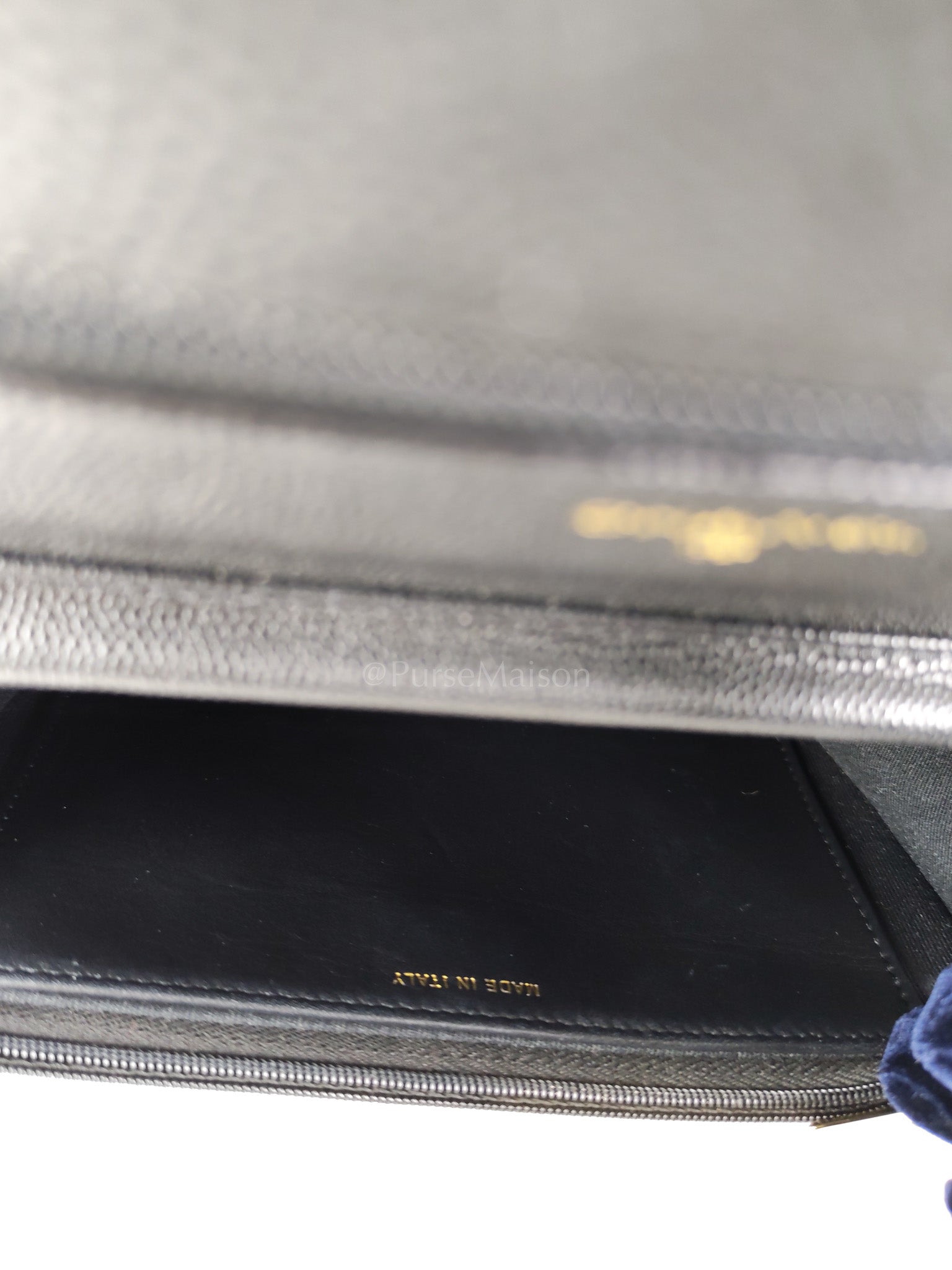 23S Wallet On Chain in Black Caviar Leather & Crystal Enamel Gold Hardware (Microchip) | Purse Maison Luxury Bags Shop