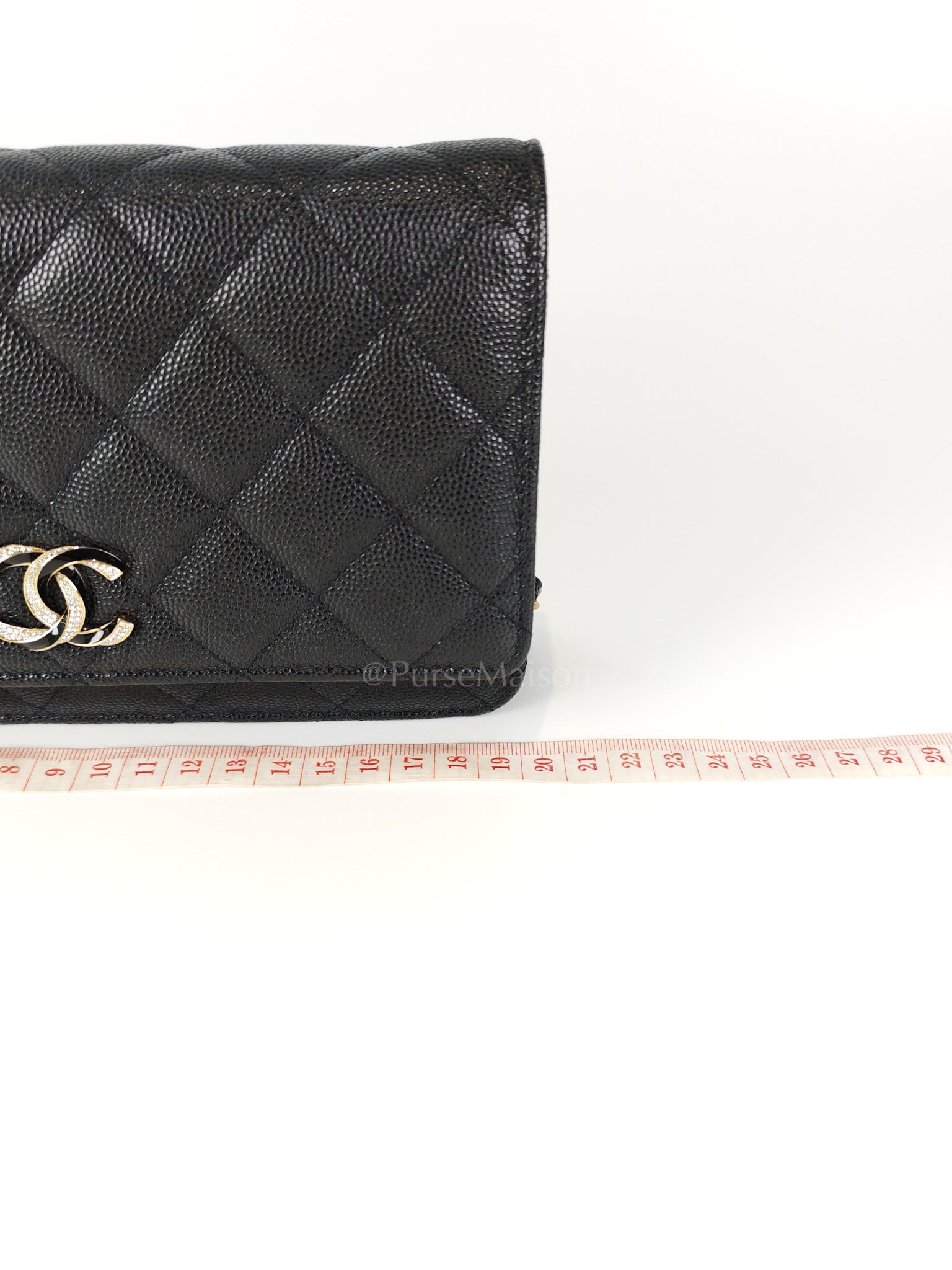 23S Wallet On Chain in Black Caviar Leather & Crystal Enamel Gold Hardware (Microchip) | Purse Maison Luxury Bags Shop