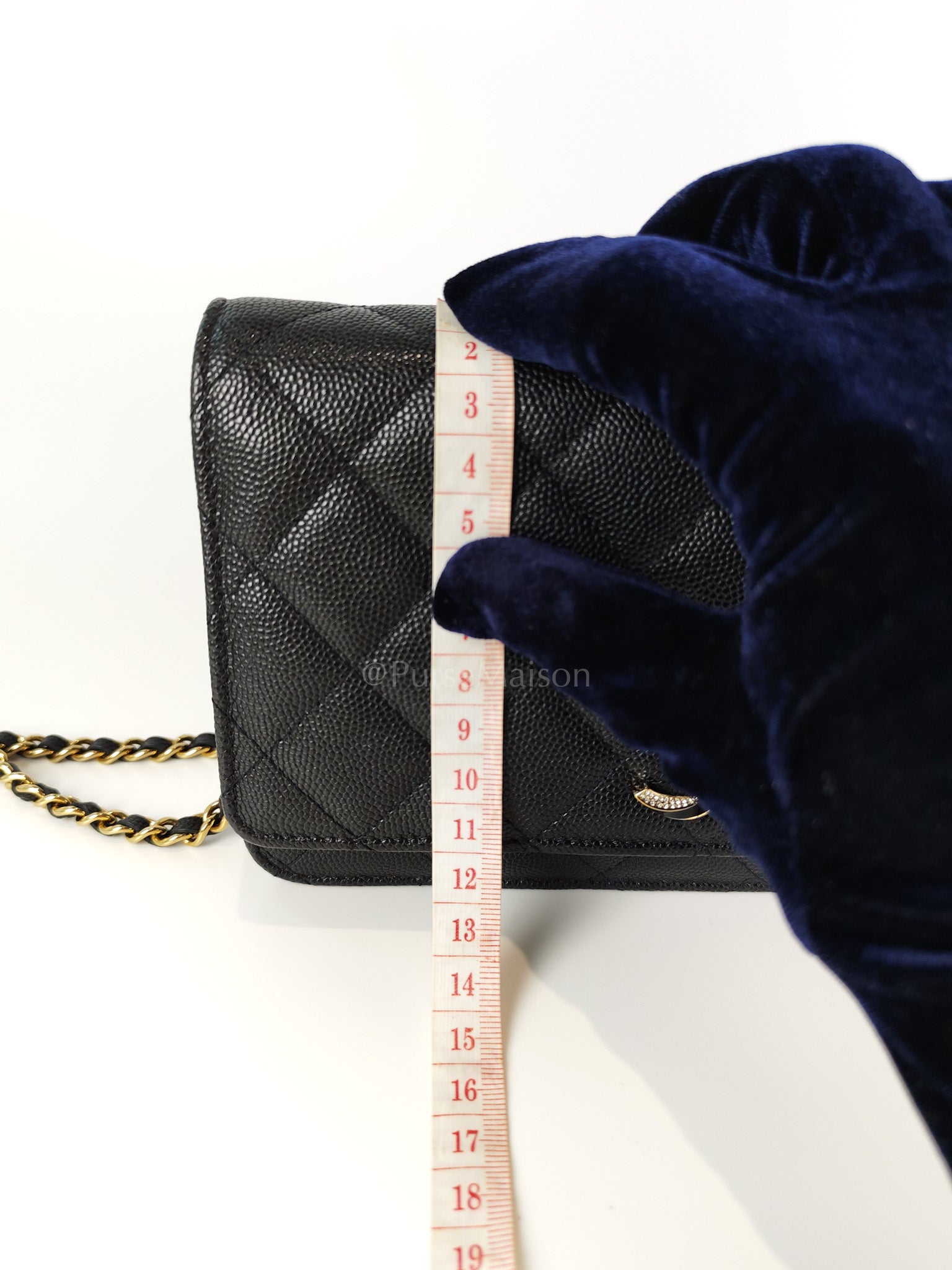 23S Wallet On Chain in Black Caviar Leather & Crystal Enamel Gold Hardware (Microchip) | Purse Maison Luxury Bags Shop