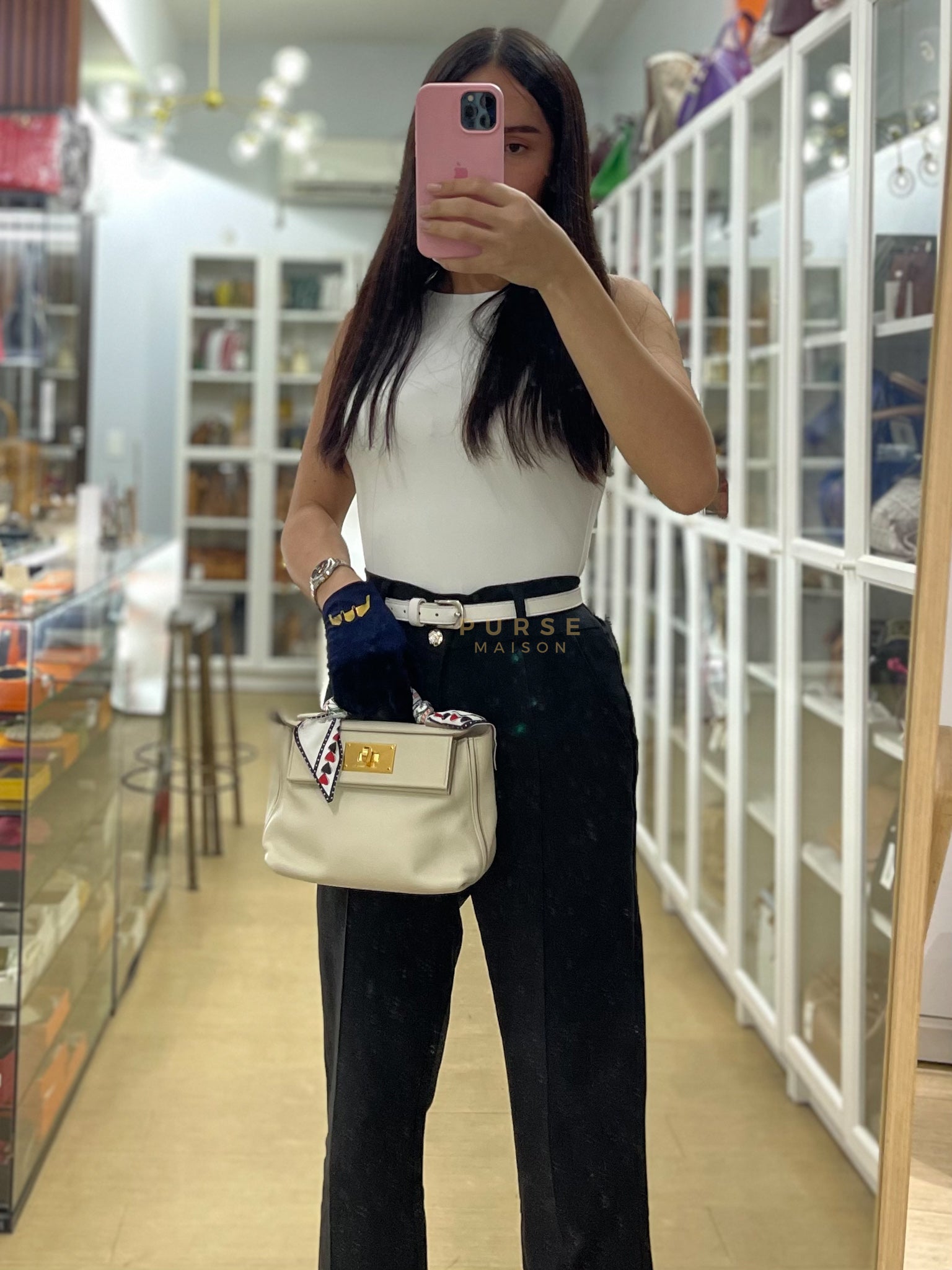 24/24 in Beton Evercolor/Swift Leather and Gold Hardware Stamp B (2023) | Purse Maison Luxury Bags Shop