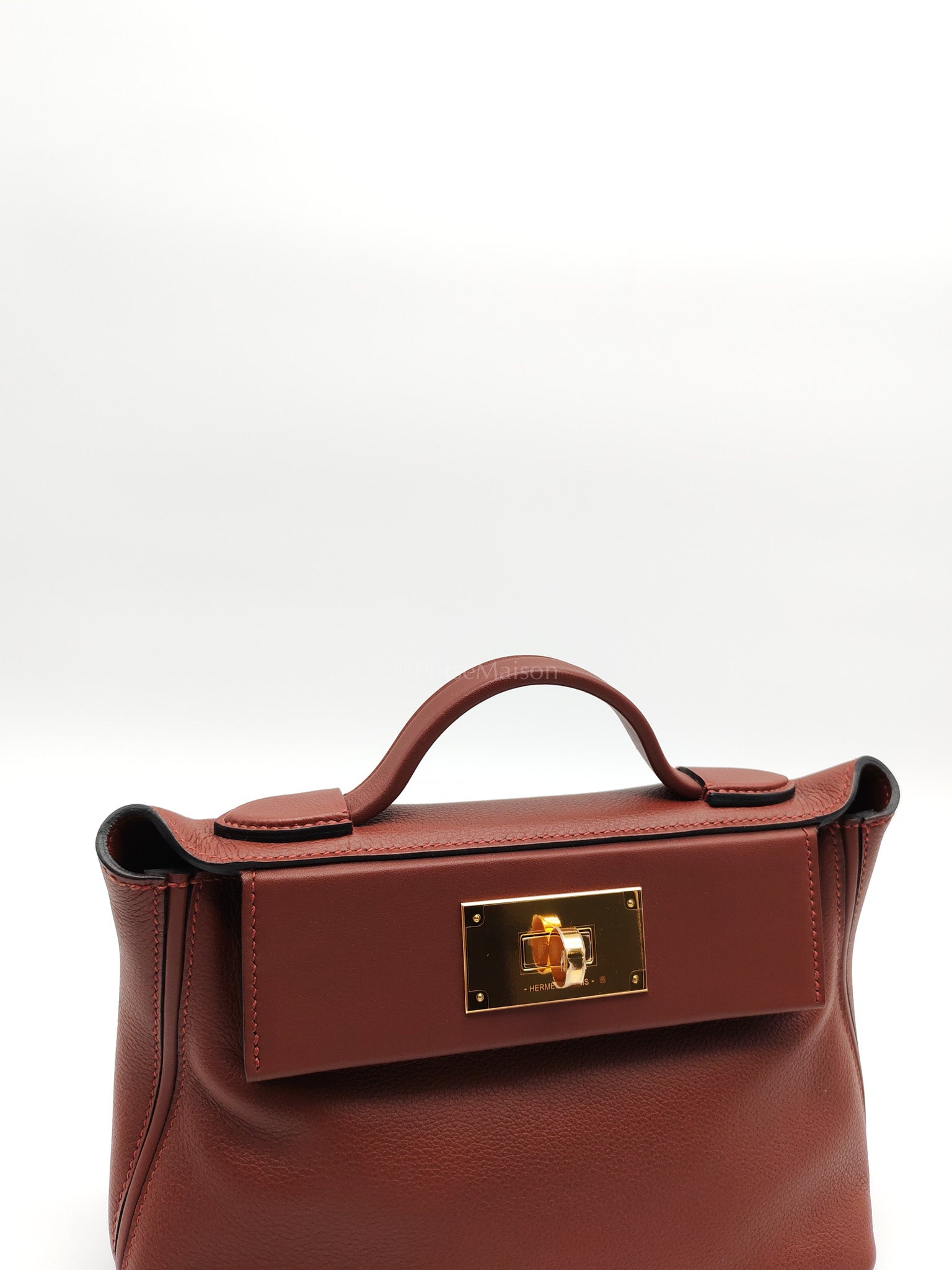 24/24 Mini in Rouge H Evercolor Leather and Gold Hardware Stamp W (2024) | Purse Maison Luxury Bags Shop