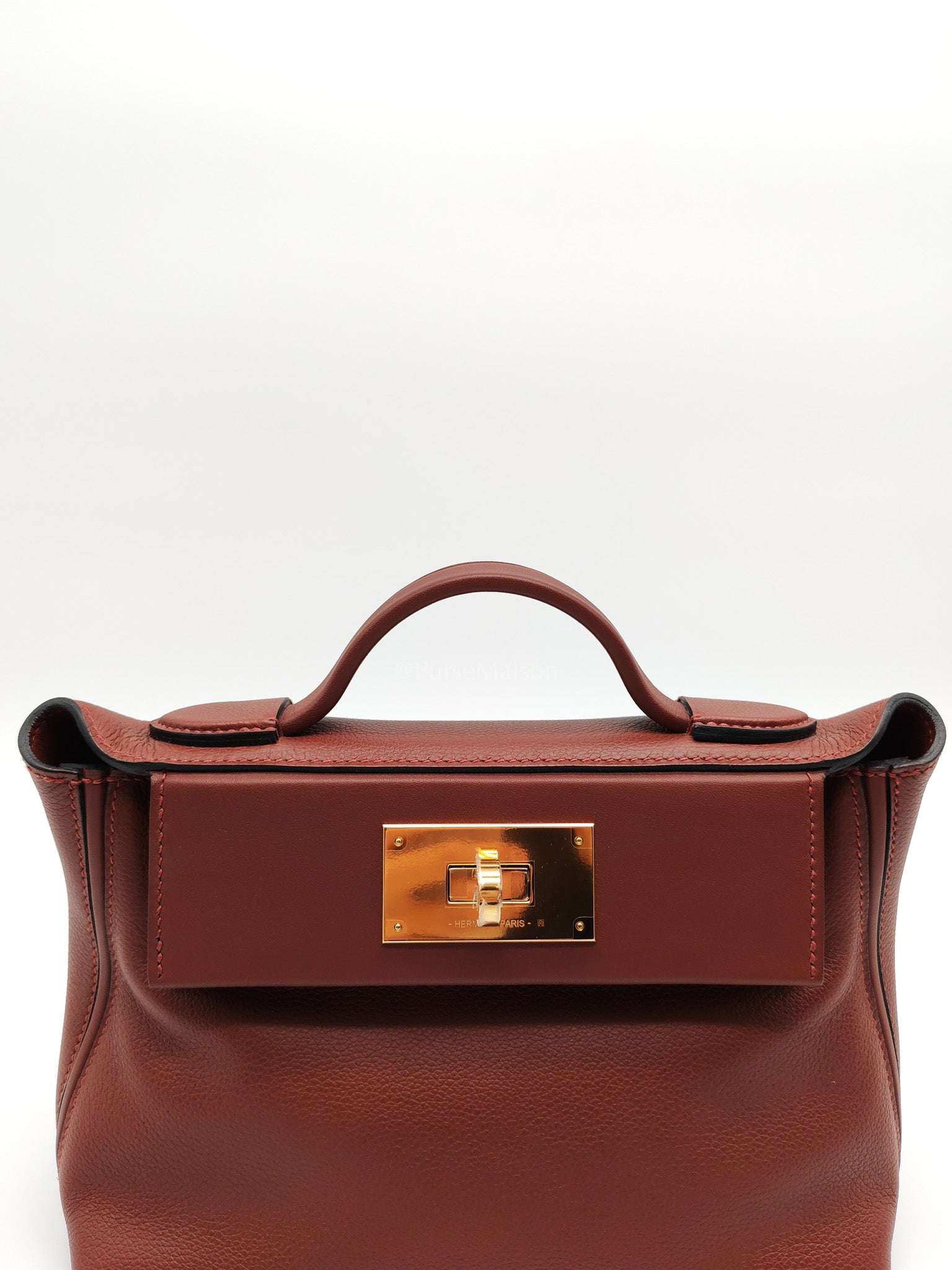 24/24 Mini in Rouge H Evercolor Leather and Gold Hardware Stamp W (2024) | Purse Maison Luxury Bags Shop