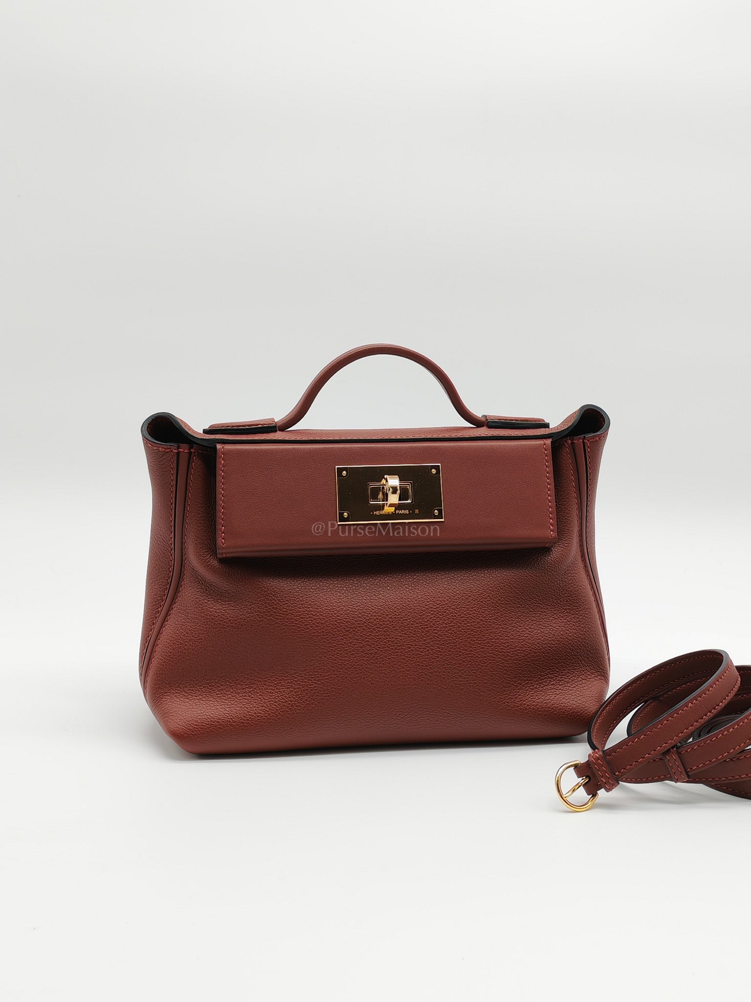 24/24 Mini in Rouge H Evercolor Leather and Gold Hardware Stamp W (2024) | Purse Maison Luxury Bags Shop