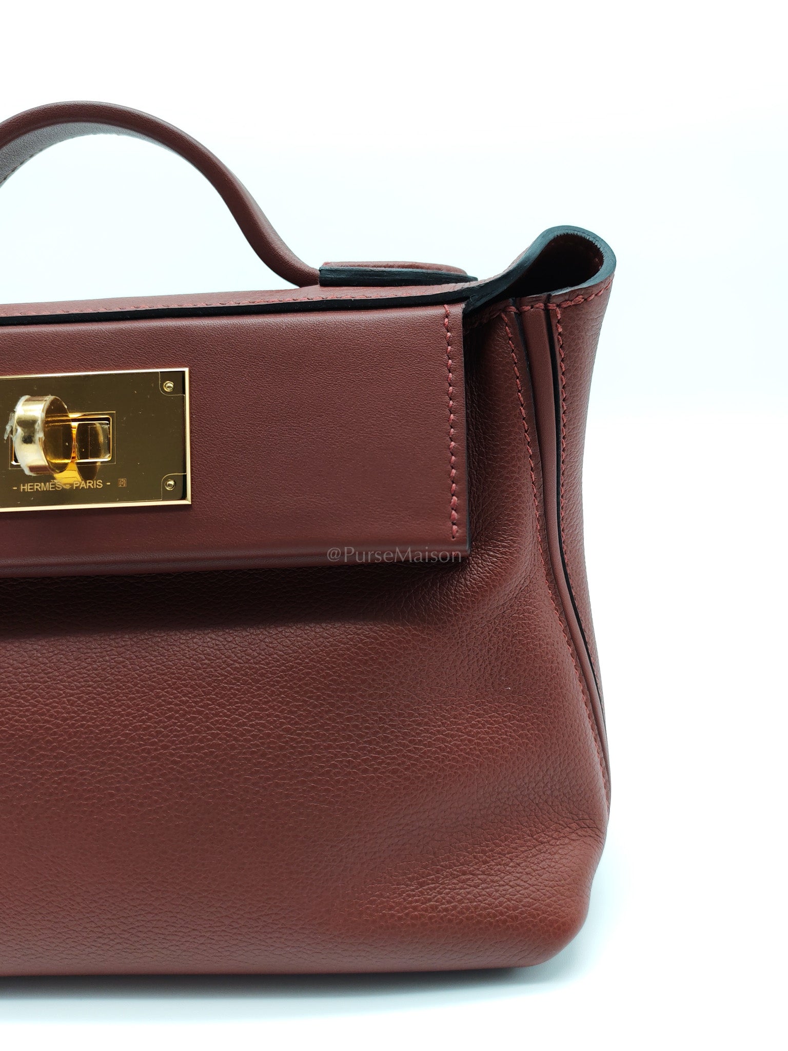 24/24 Mini in Rouge H Evercolor Leather and Gold Hardware Stamp W (2024) | Purse Maison Luxury Bags Shop