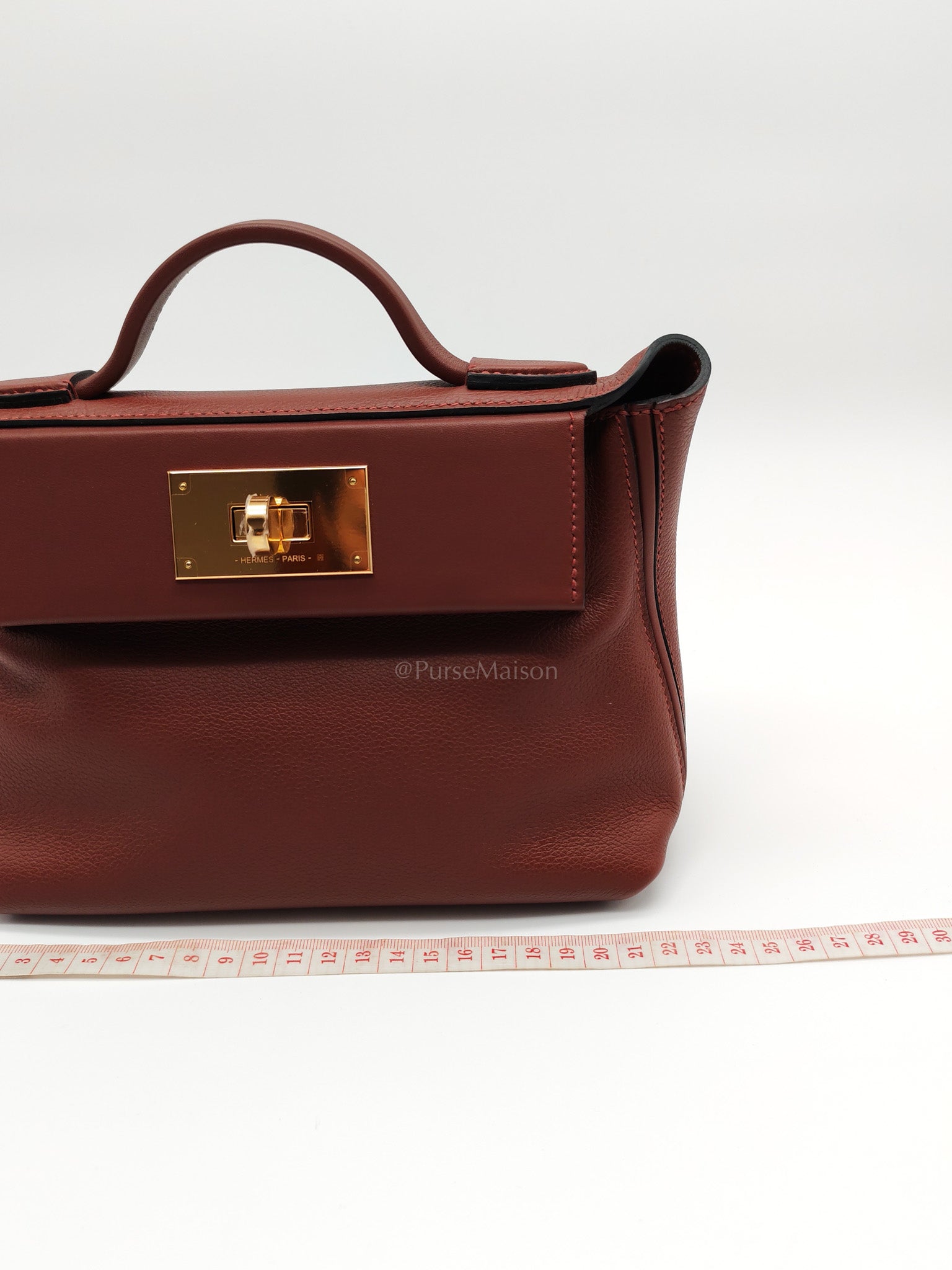 24/24 Mini in Rouge H Evercolor Leather and Gold Hardware Stamp W (2024) | Purse Maison Luxury Bags Shop