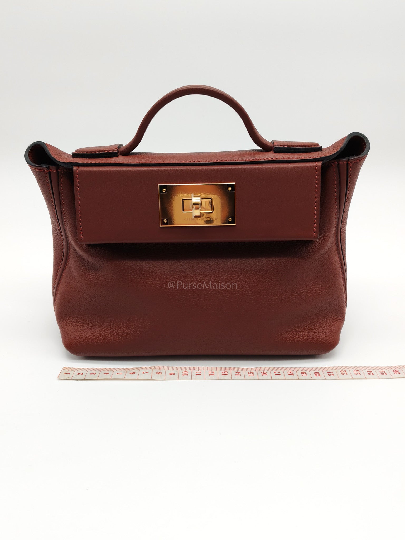 24/24 Mini in Rouge H Evercolor Leather and Gold Hardware Stamp W (2024) | Purse Maison Luxury Bags Shop