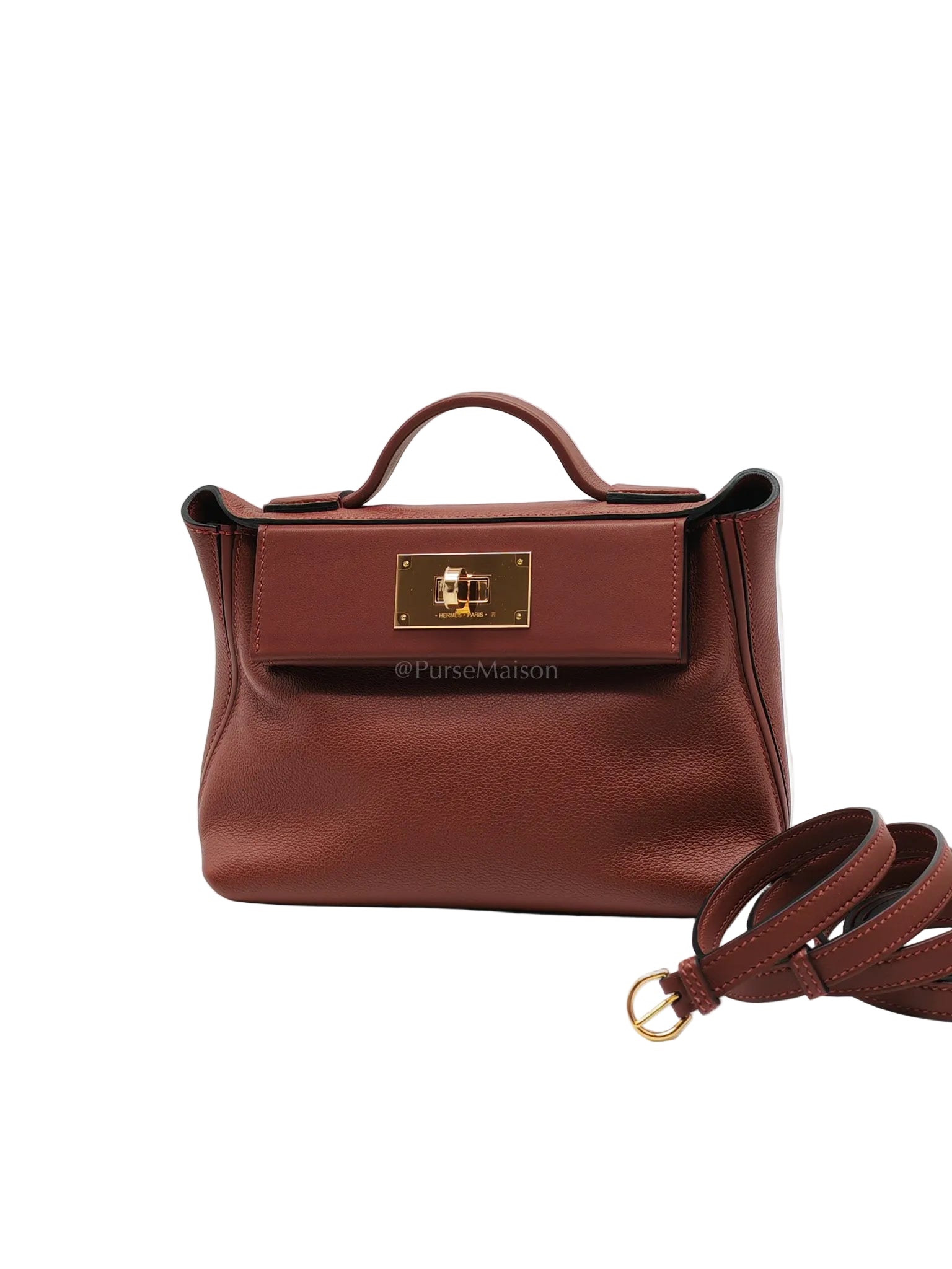 24/24 Mini in Rouge H Evercolor Leather and Gold Hardware Stamp W (2024) | Purse Maison Luxury Bags Shop