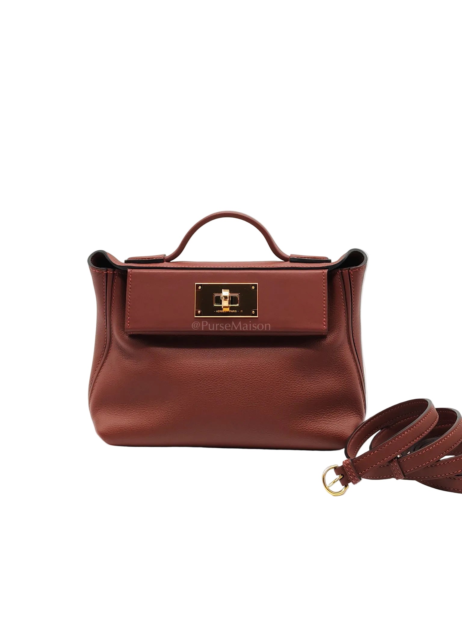 24/24 Mini in Rouge H Evercolor Leather and Gold Hardware Stamp W (2024) | Purse Maison Luxury Bags Shop