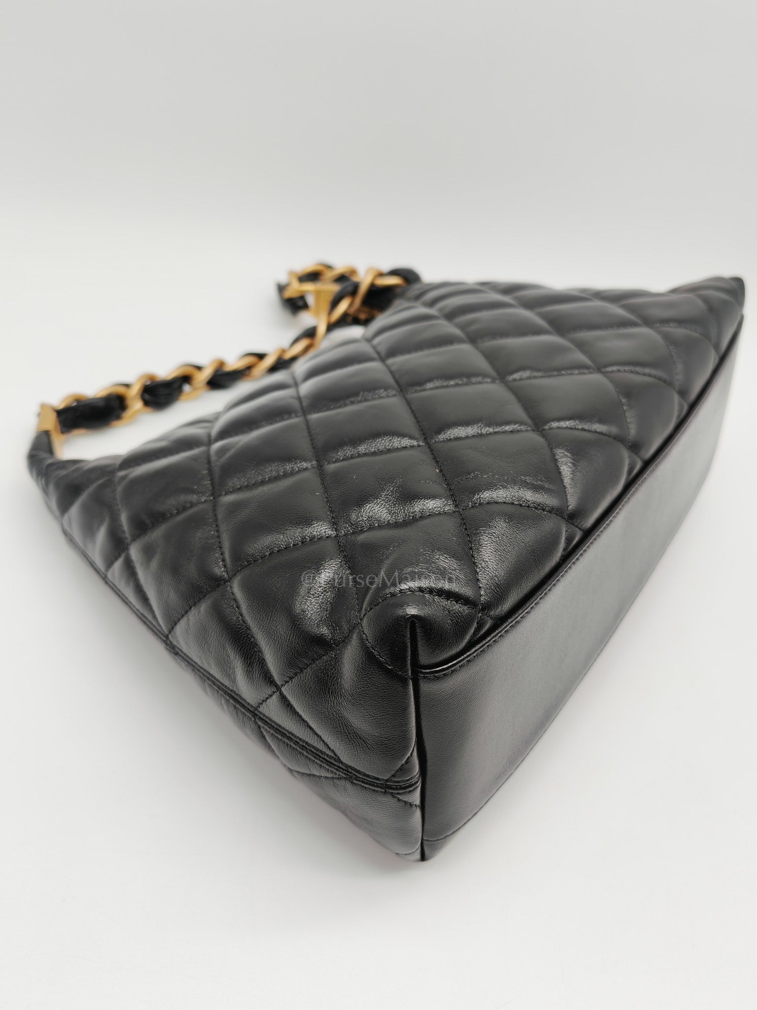 24A Hobo Bag in Black Lambskin Leather & Aged Gold Hardware Microchip | Purse Maison Luxury Bags Shop