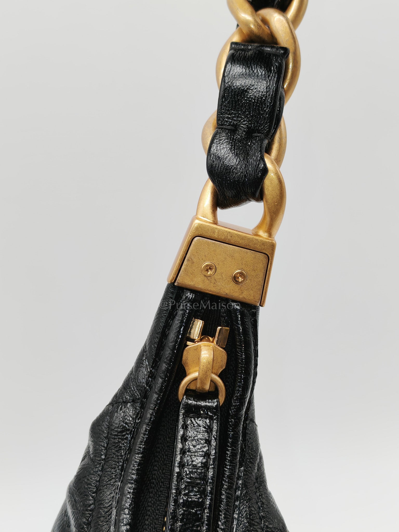 24A Hobo Bag in Black Lambskin Leather & Aged Gold Hardware Microchip | Purse Maison Luxury Bags Shop