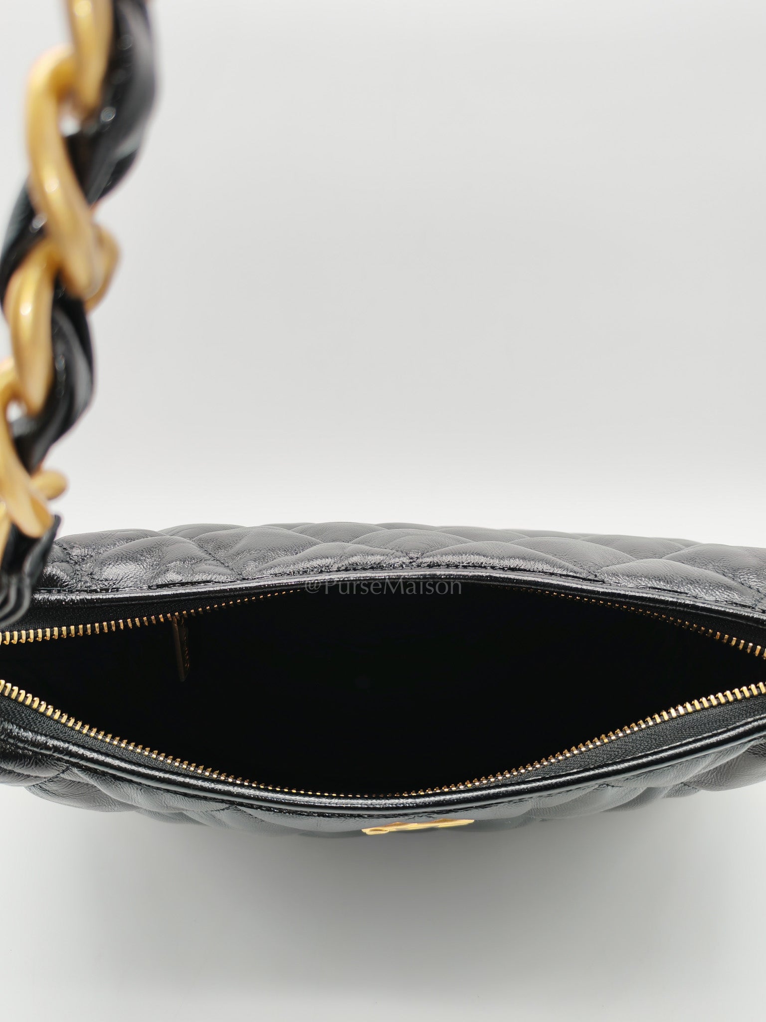 24A Hobo Bag in Black Lambskin Leather & Aged Gold Hardware Microchip | Purse Maison Luxury Bags Shop