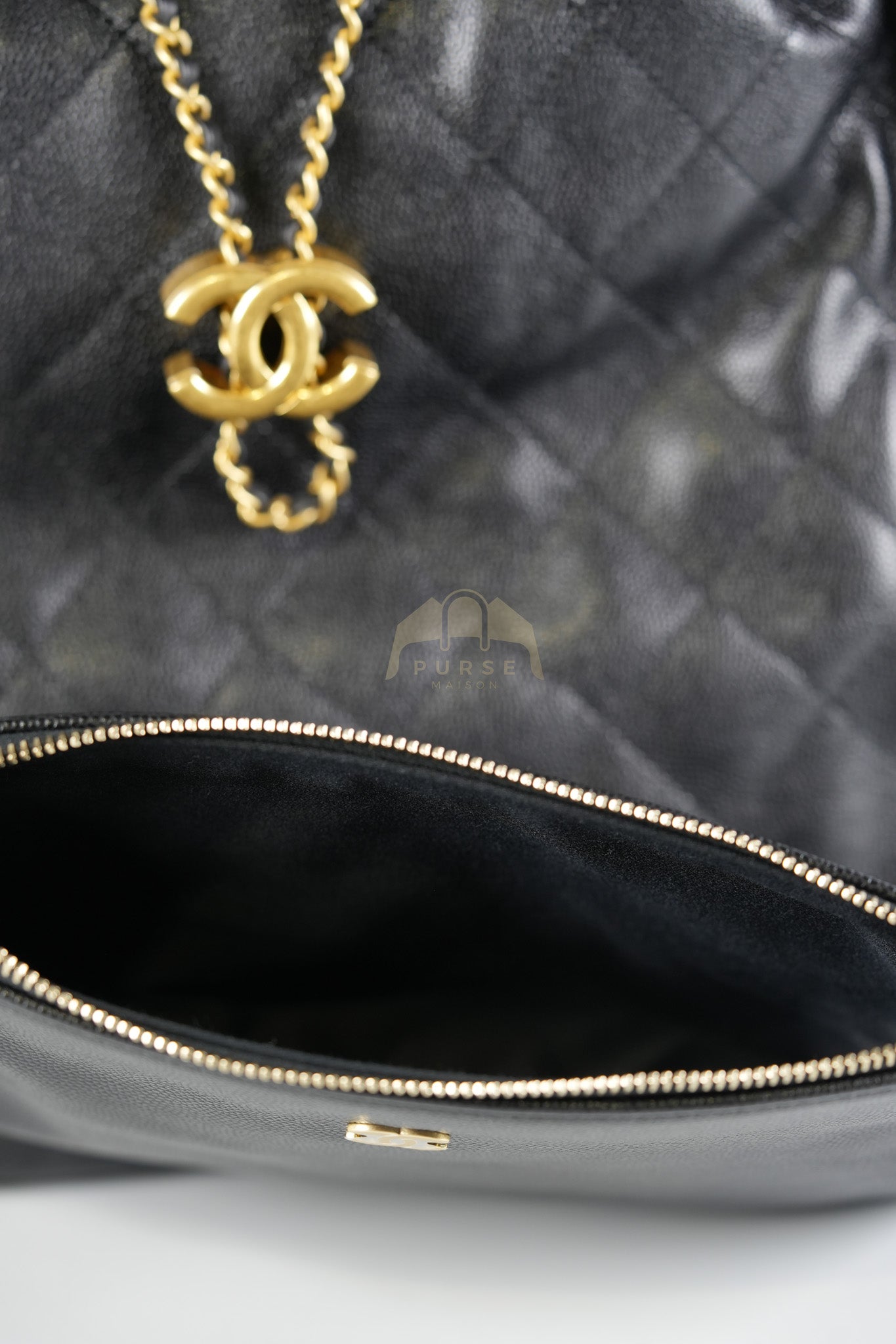 25 Medium in Black Caviar Leather and Aged Gold Hardware (Microchip) | Purse Maison Luxury Bags Shop