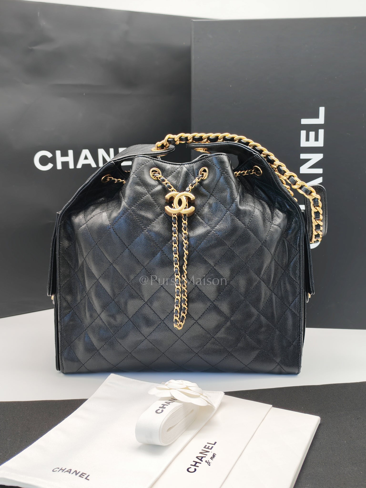 25 Medium in Black Caviar Leather and Aged Gold Hardware (Microchip) | Purse Maison Luxury Bags Shop