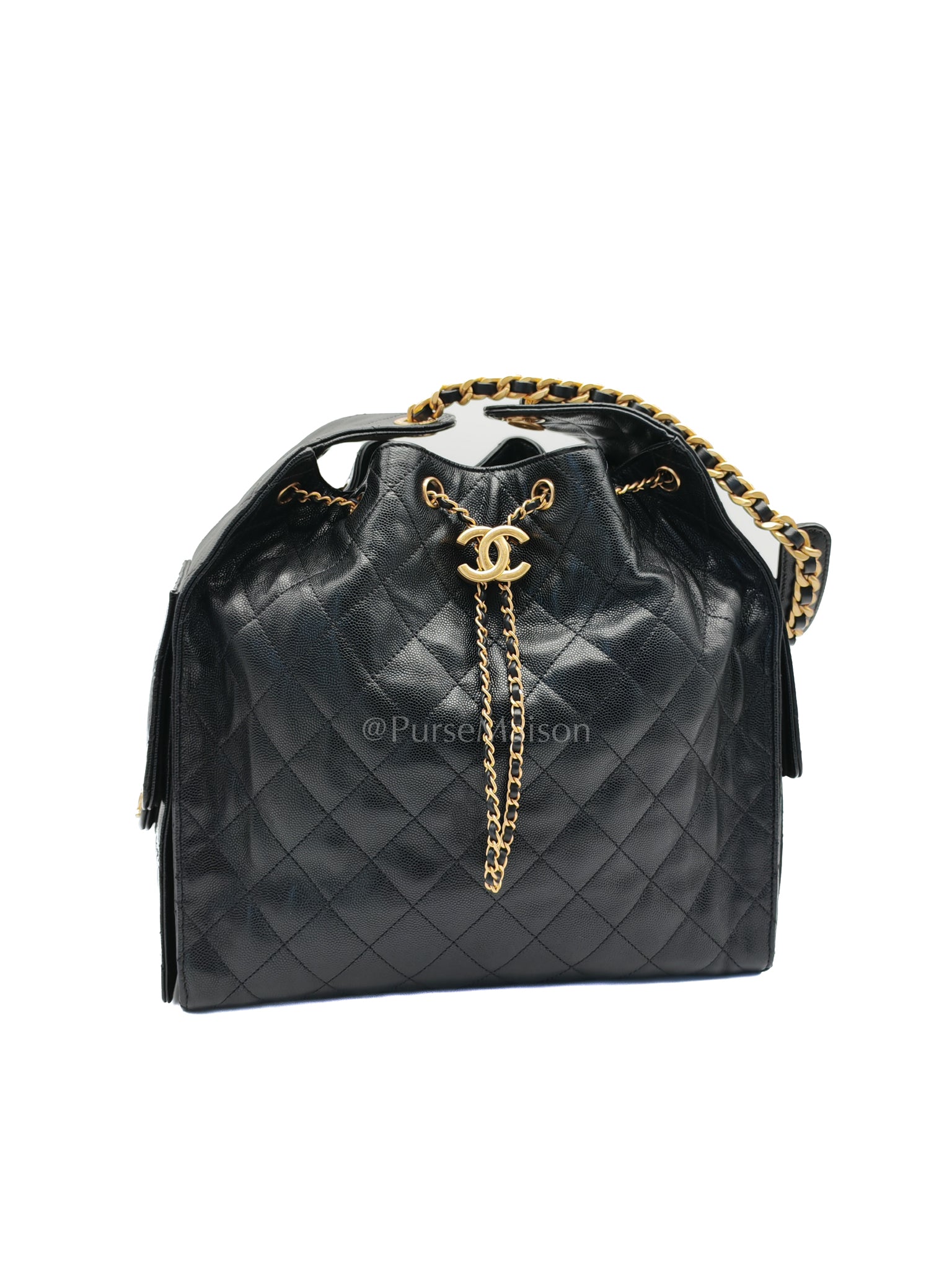 25 Medium in Black Caviar Leather and Aged Gold Hardware (Microchip) | Purse Maison Luxury Bags Shop