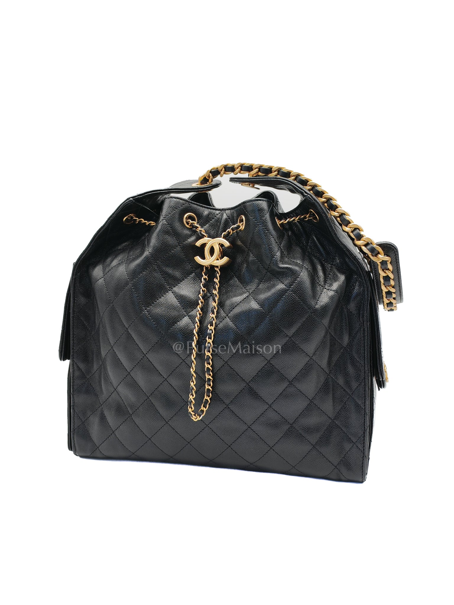 25 Medium in Black Caviar Leather and Aged Gold Hardware (Microchip) | Purse Maison Luxury Bags Shop