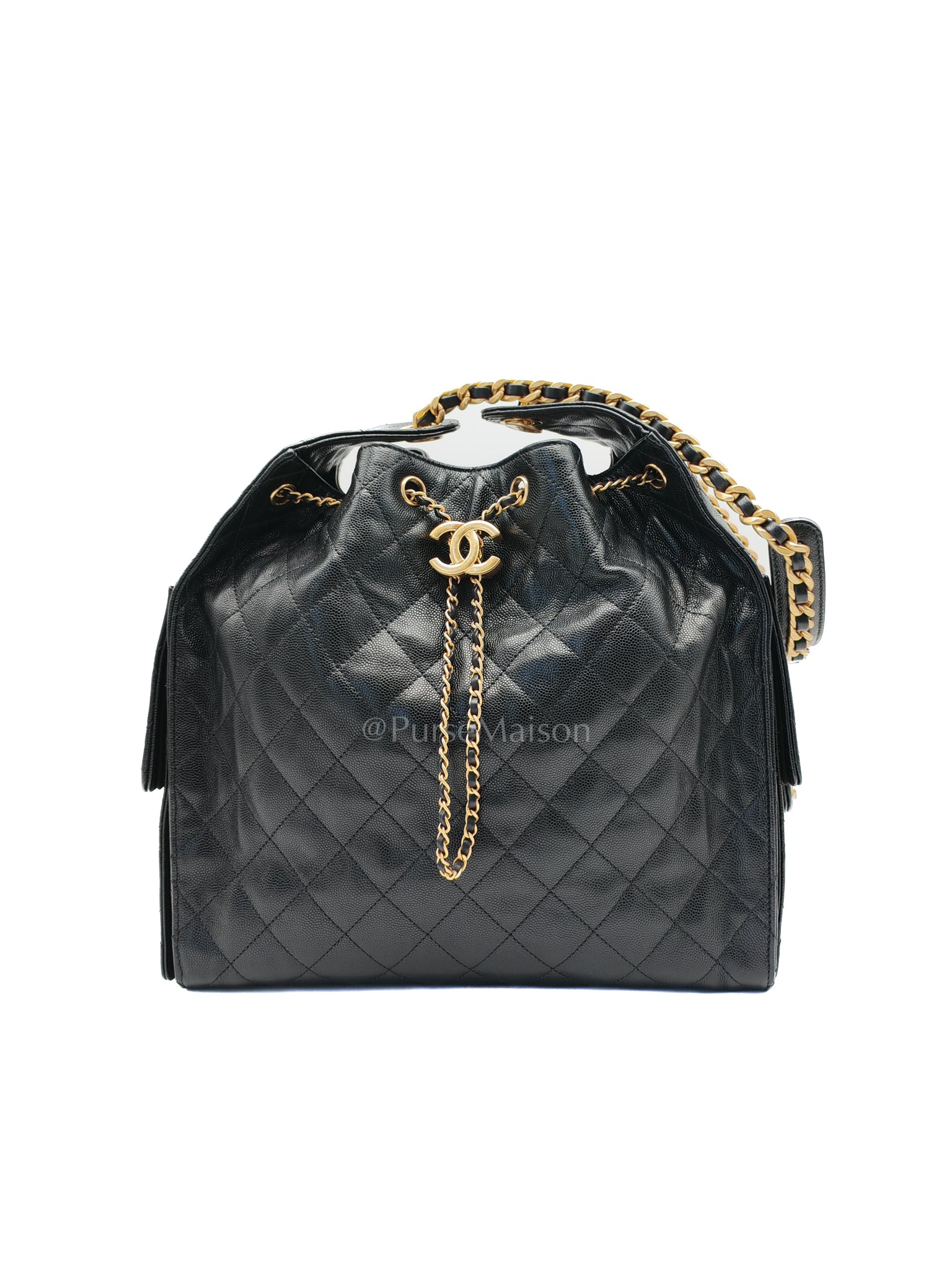 25 Medium in Black Caviar Leather and Aged Gold Hardware (Microchip) | Purse Maison Luxury Bags Shop