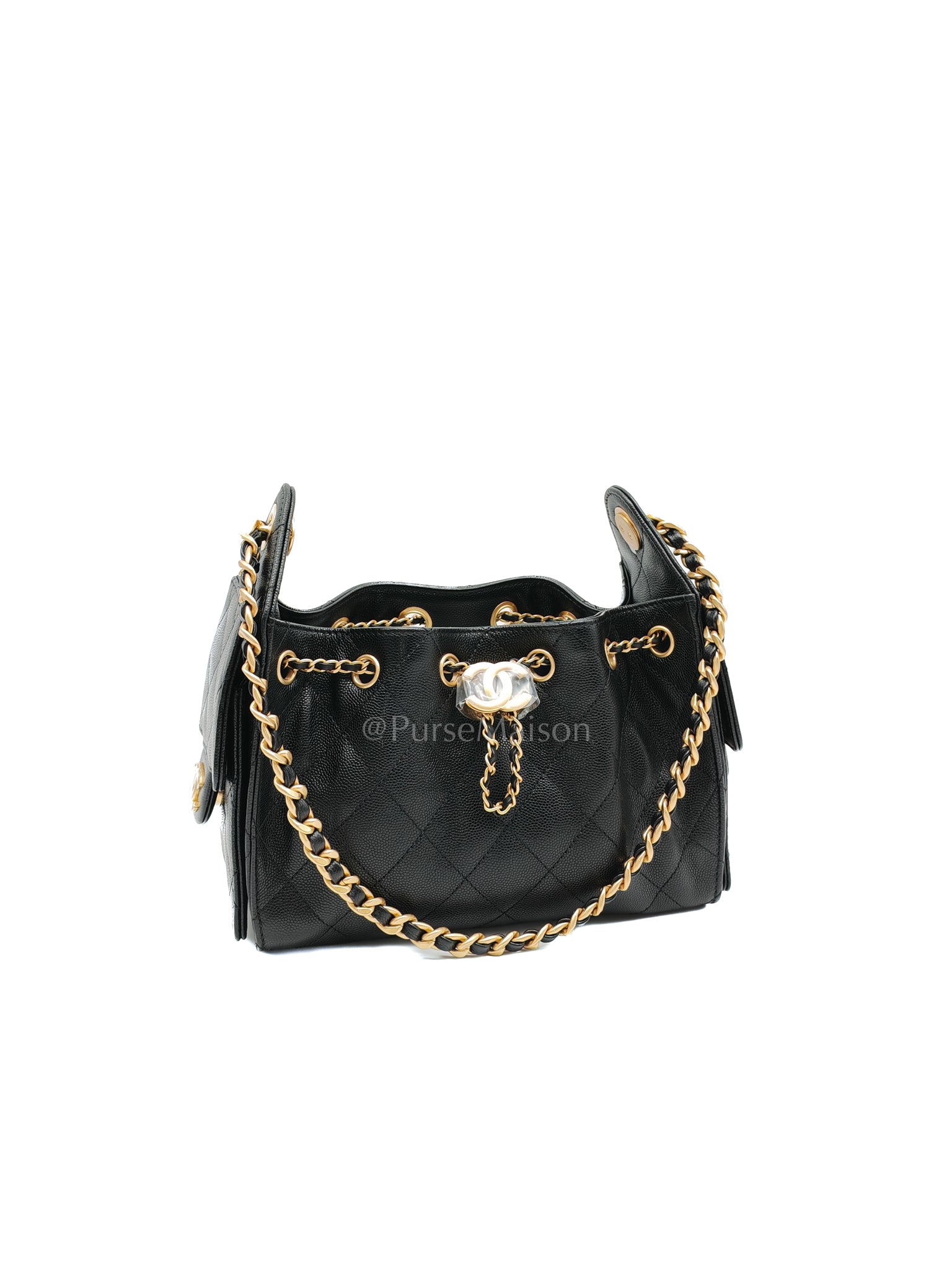 25 Mini Black Caviar Leather in Aged Gold Hardware Microchip(H9****EA) | Purse Maison Luxury Bags Shop