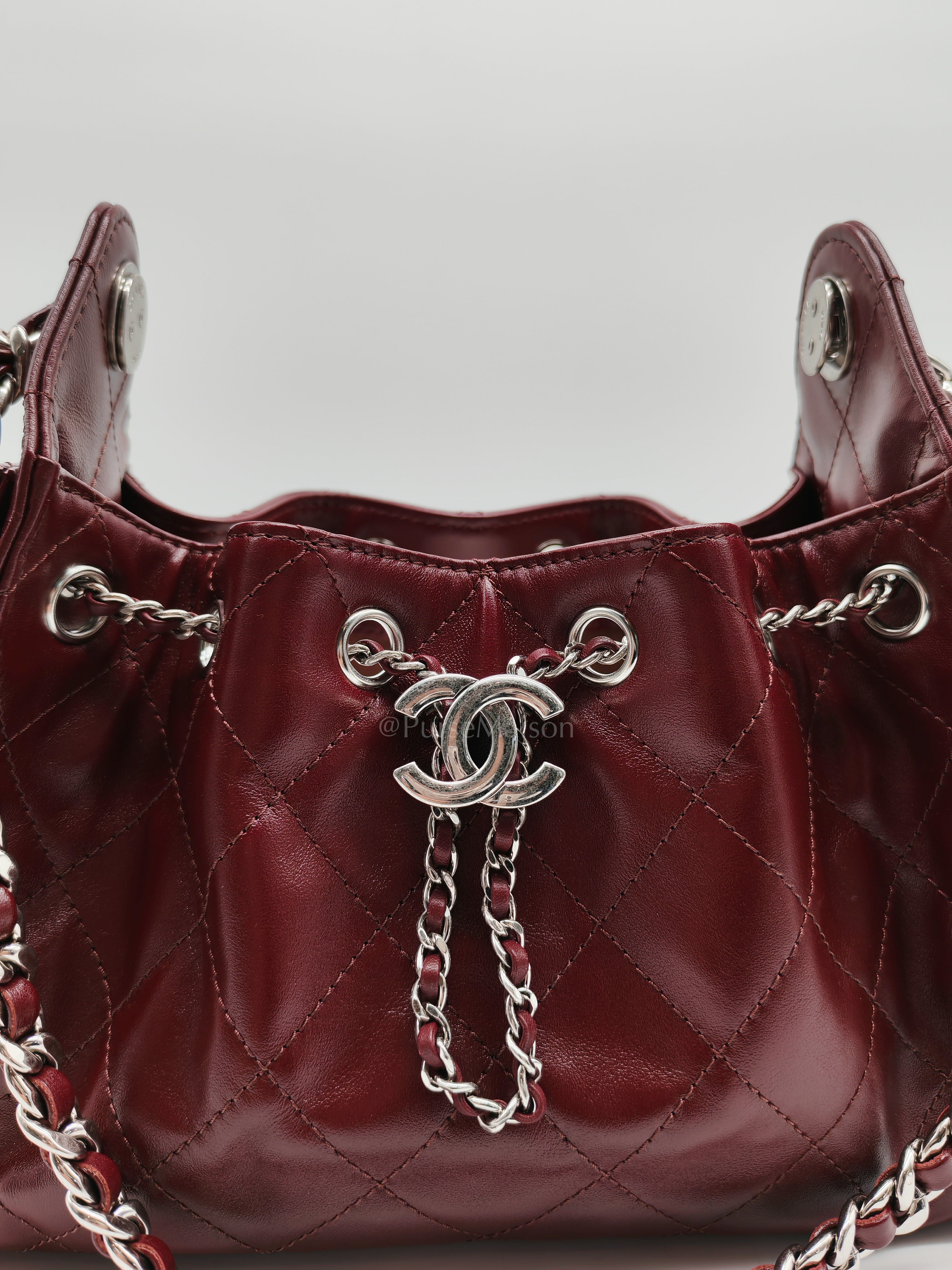 25 Mini Dark Burgundy Shiny Calfskin Leather in Silver Hardware (Microchip) | Purse Maison Luxury Bags Shop