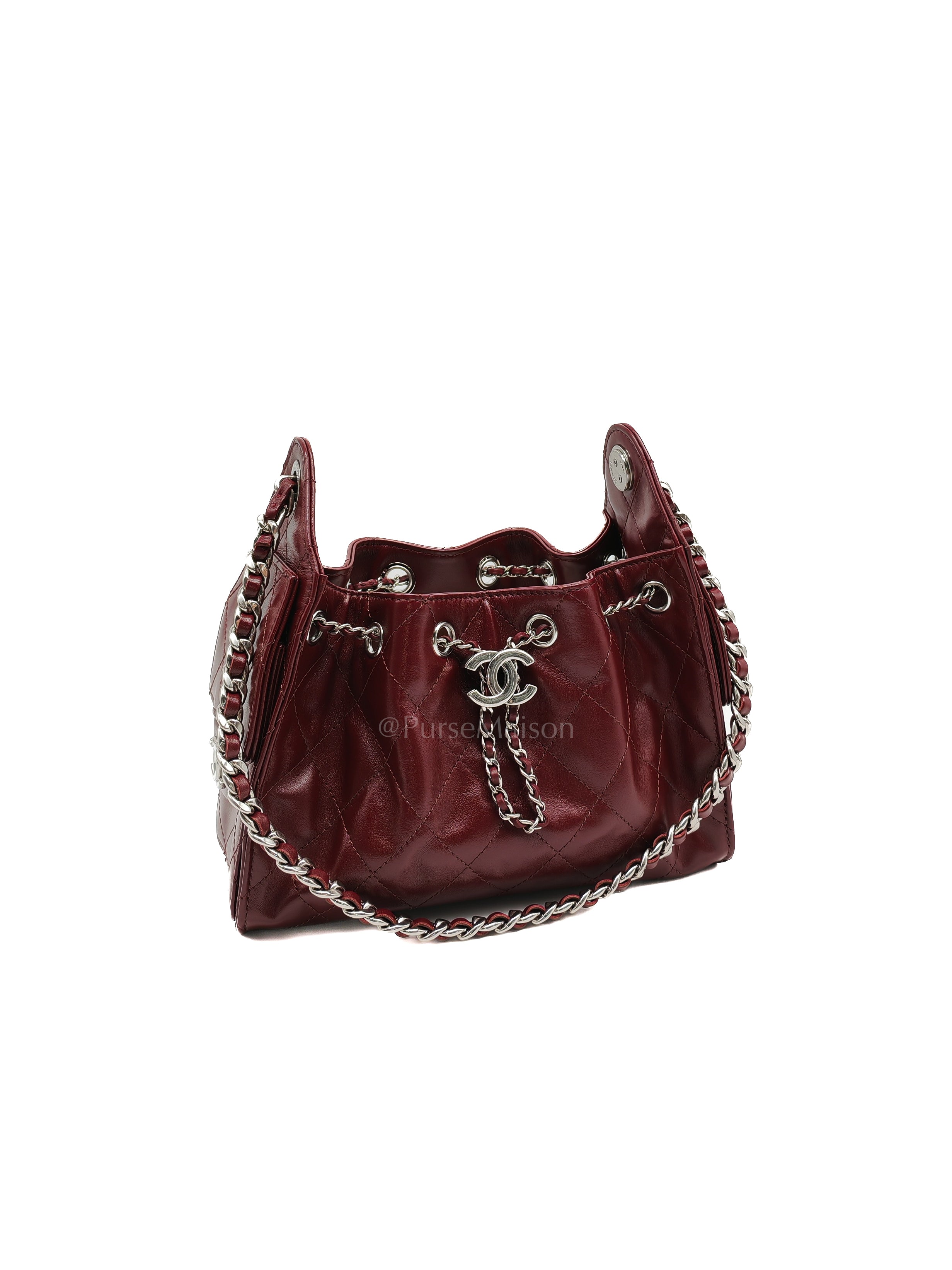 25 Mini Dark Burgundy Shiny Calfskin Leather in Silver Hardware (Microchip) | Purse Maison Luxury Bags Shop