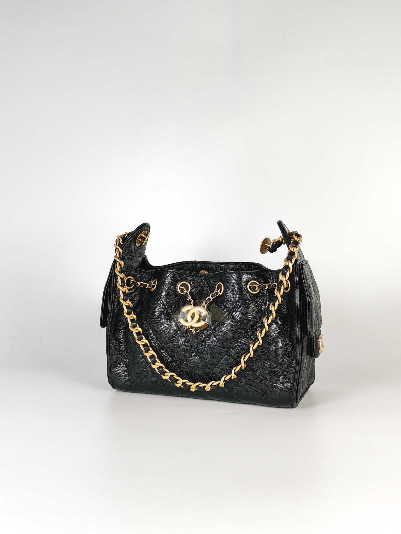 25 Mini in Black Caviar Leather Aged Gold Hardware (Microchip) | Purse Maison Luxury Bags Shop