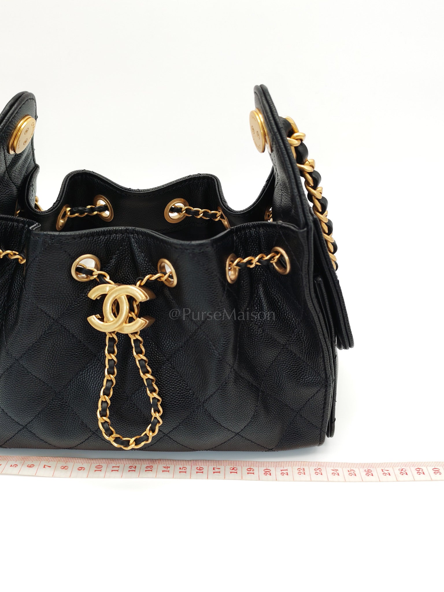 25 Mini in Black Caviar Leather Aged Gold Hardware(Microchip) | Purse Maison Luxury Bags Shop