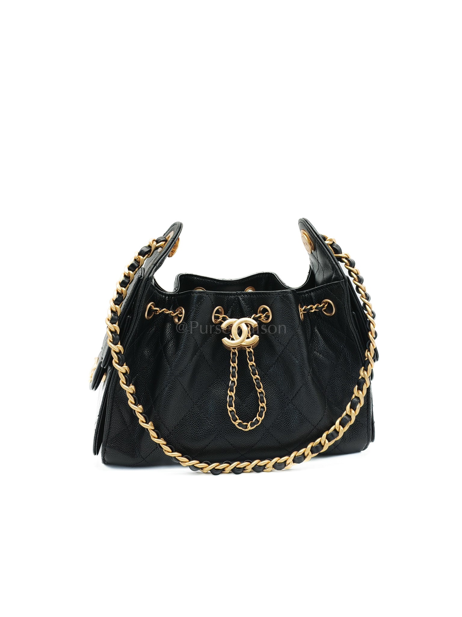 25 Mini in Black Caviar Leather Aged Gold Hardware(Microchip) | Purse Maison Luxury Bags Shop