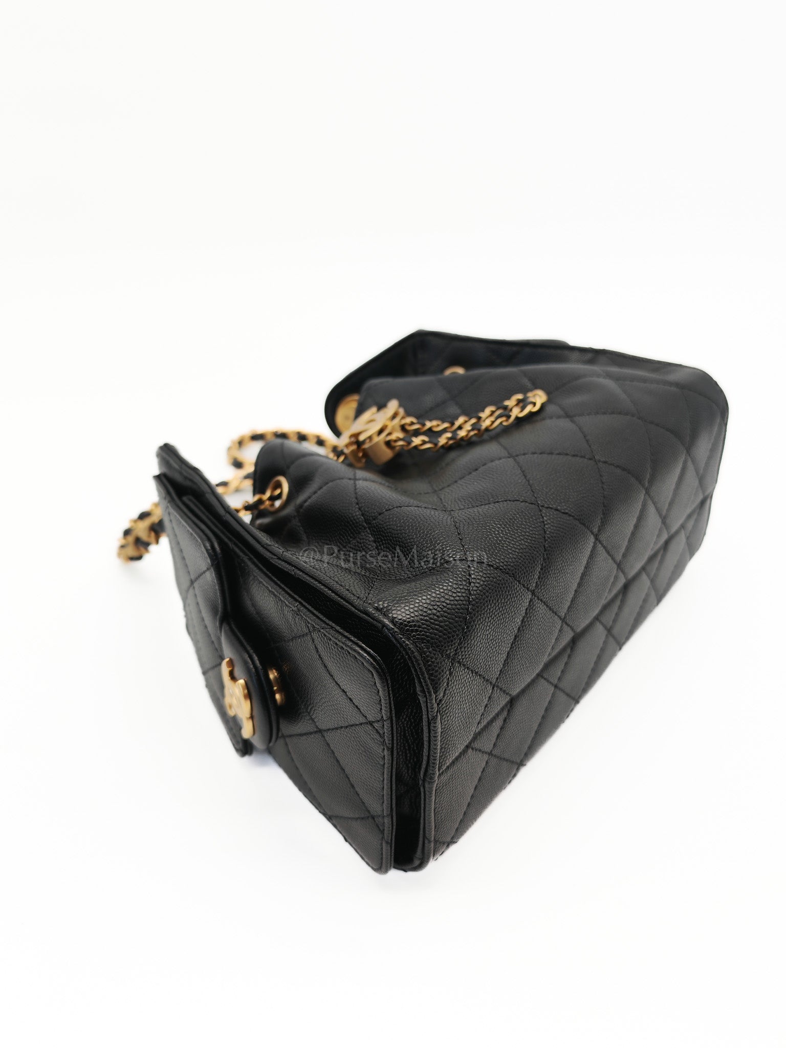 25 Mini in Black Caviar Leather Aged Gold Hardware(Microchip) | Purse Maison Luxury Bags Shop