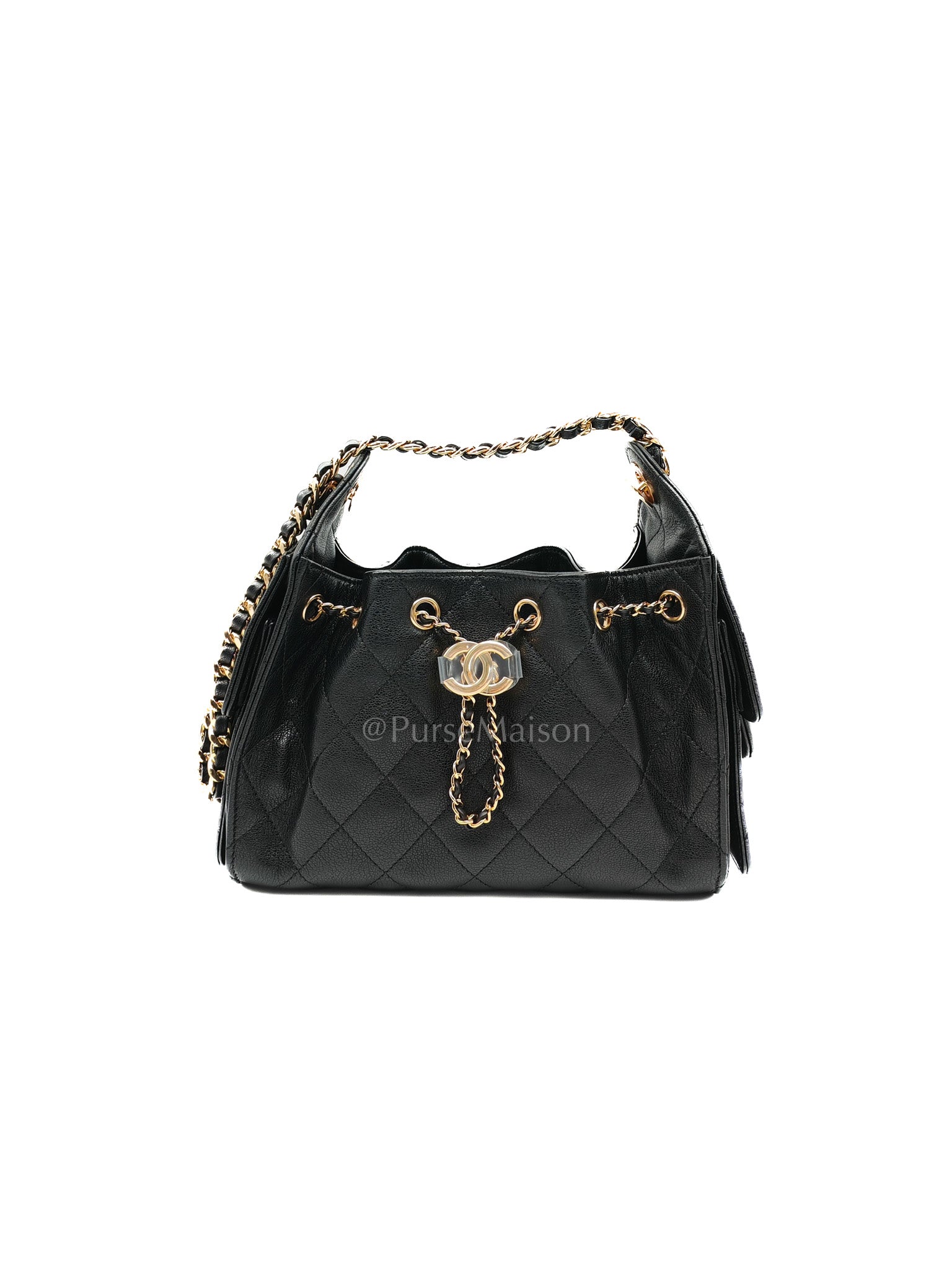 25 Mini in Black Grained Calfskin Leather & Gold Hardware Microchip | Purse Maison Luxury Bags Shop