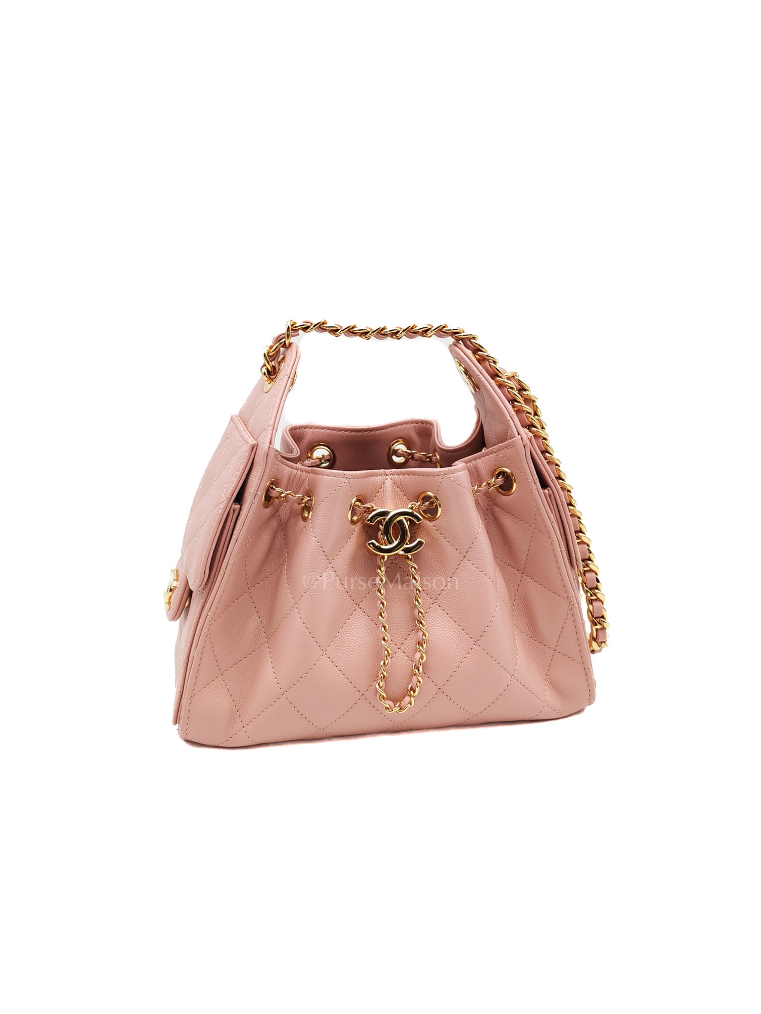 25 Mini in Pink Caviar Leather and Shiny Rosegold Hardware Microchip | Purse Maison Luxury Bags Shop