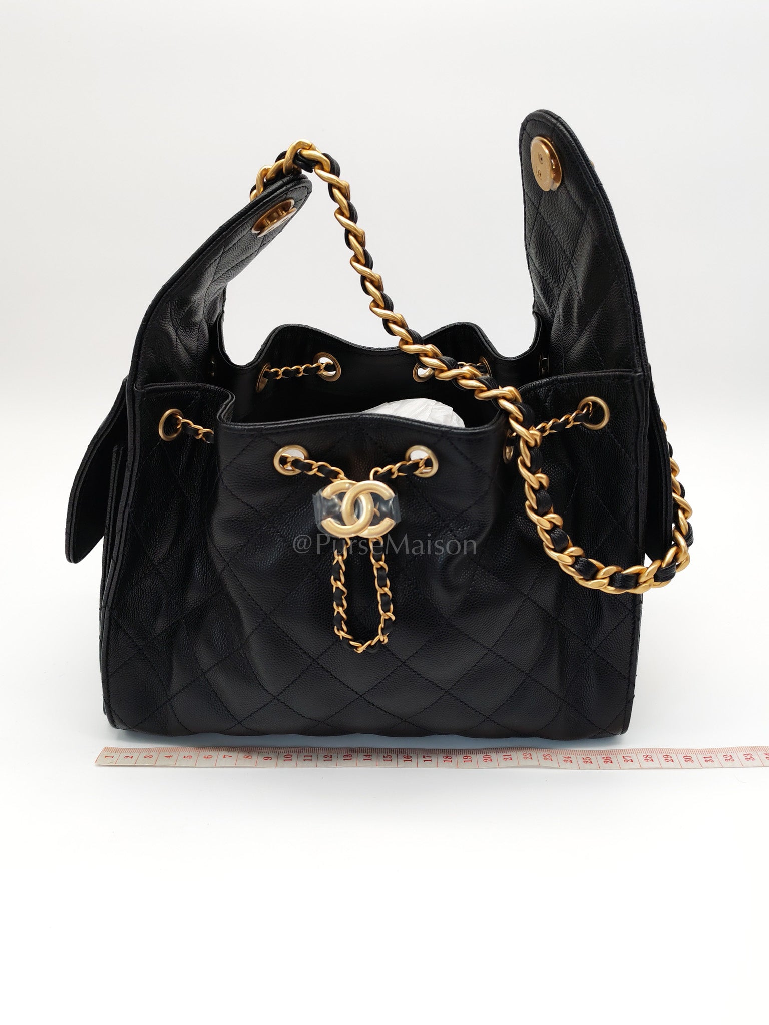 25 Small Black Caviar Leather in Aged Gold Hardware Microchip(HH****C1) | Purse Maison Luxury Bags Shop