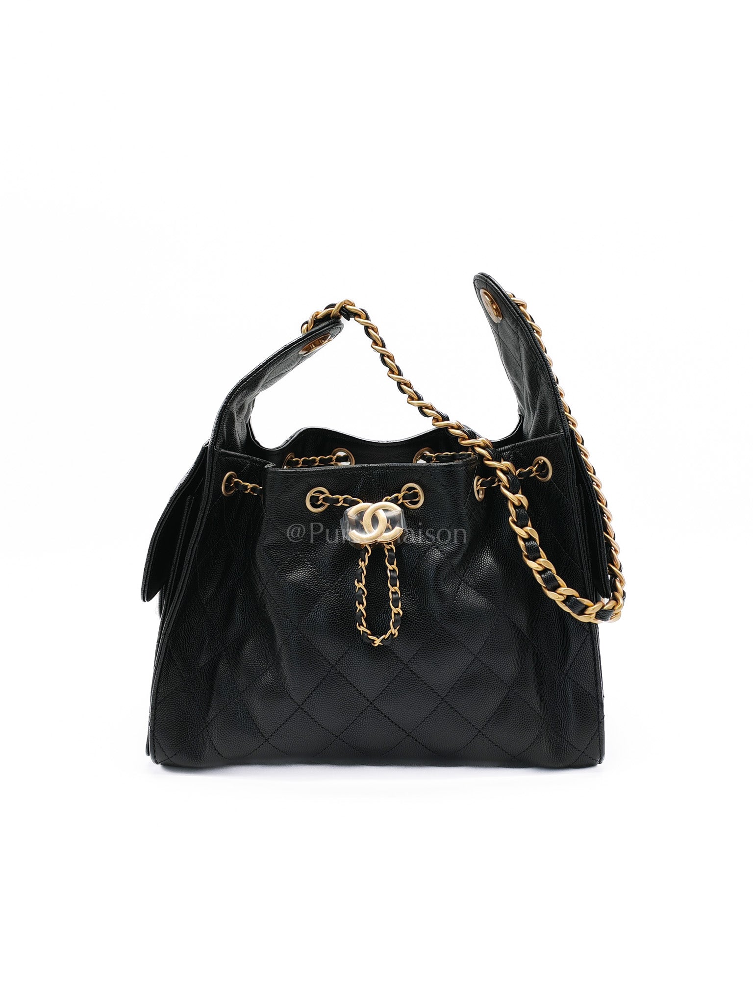 25 Small Black Caviar Leather in Aged Gold Hardware Microchip(HH****C1) | Purse Maison Luxury Bags Shop