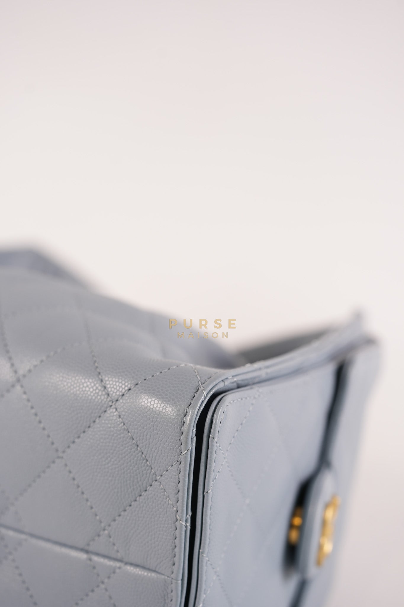 25 Small Handbag in Light Blue Quilted Caviar Leather and Gold Hardware (Microchip) | Purse Maison Luxury Bags Shop