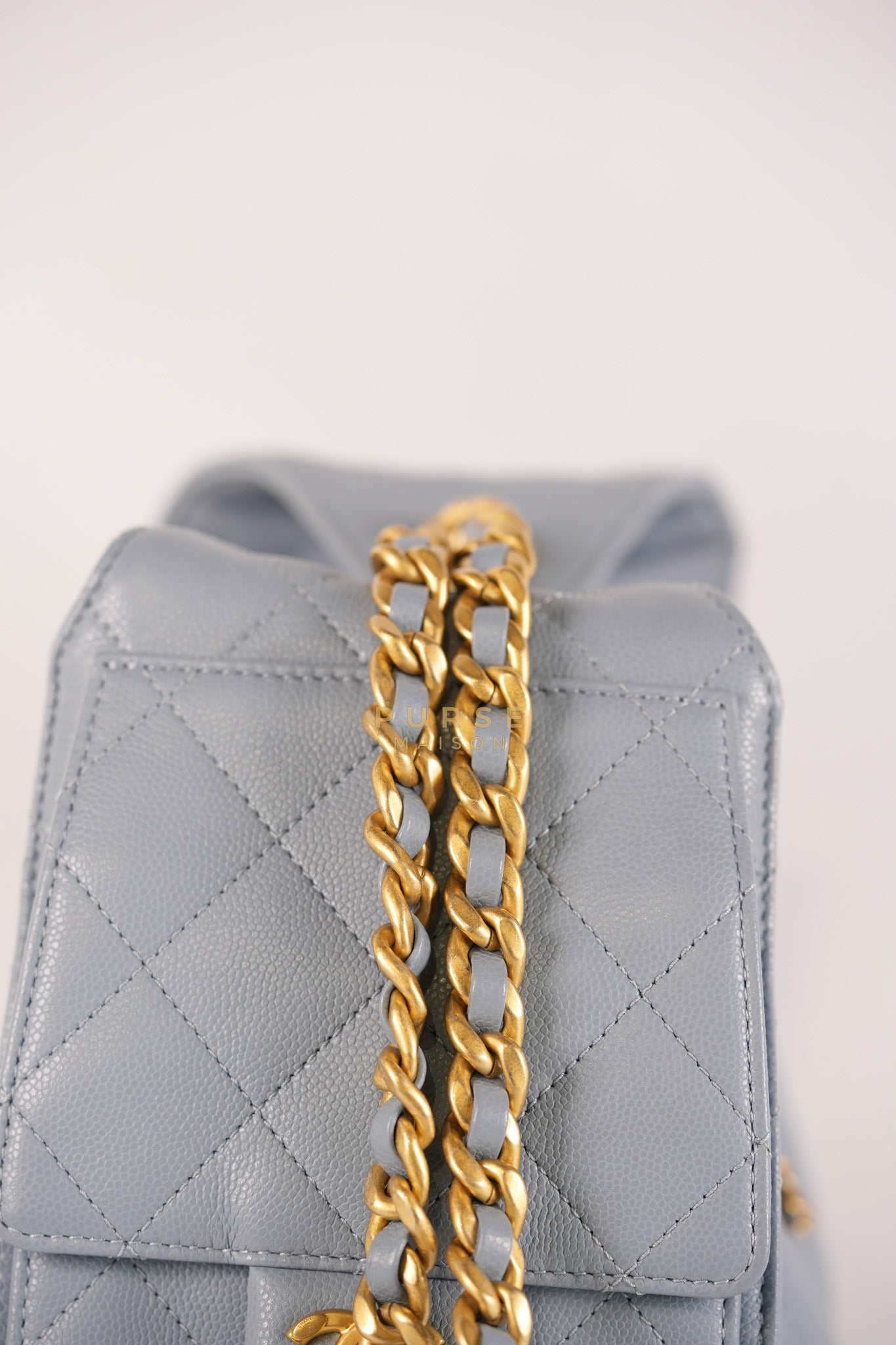 25 Small Handbag in Light Blue Quilted Caviar Leather and Gold Hardware (Microchip) | Purse Maison Luxury Bags Shop