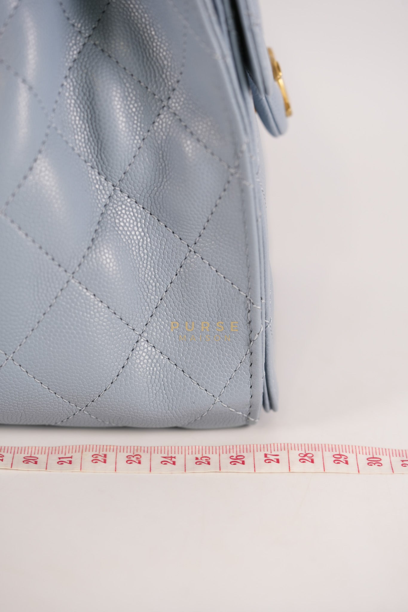 25 Small Handbag in Light Blue Quilted Caviar Leather and Gold Hardware (Microchip) | Purse Maison Luxury Bags Shop