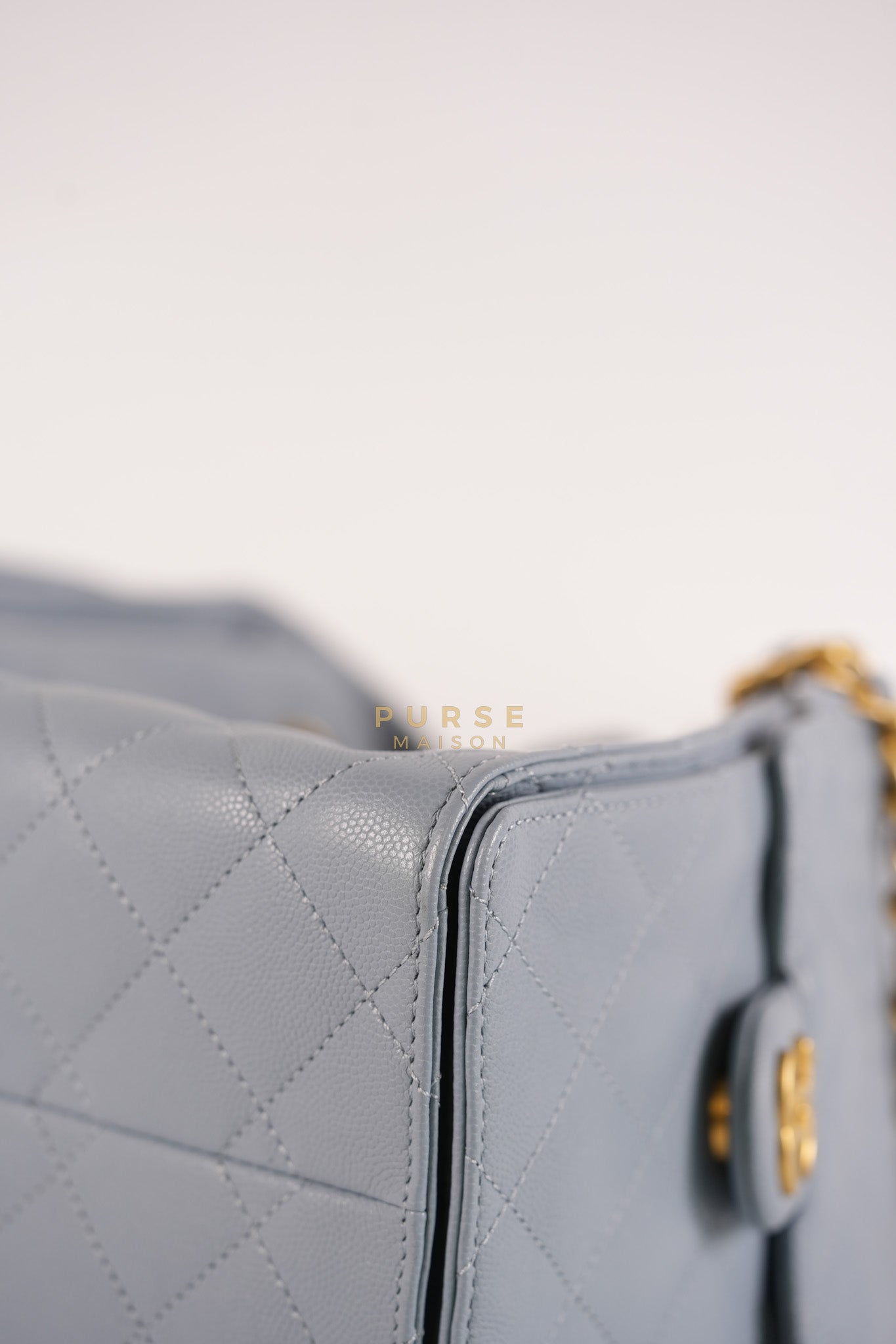25 Small Handbag in Light Blue Quilted Caviar Leather and Gold Hardware (Microchip) | Purse Maison Luxury Bags Shop