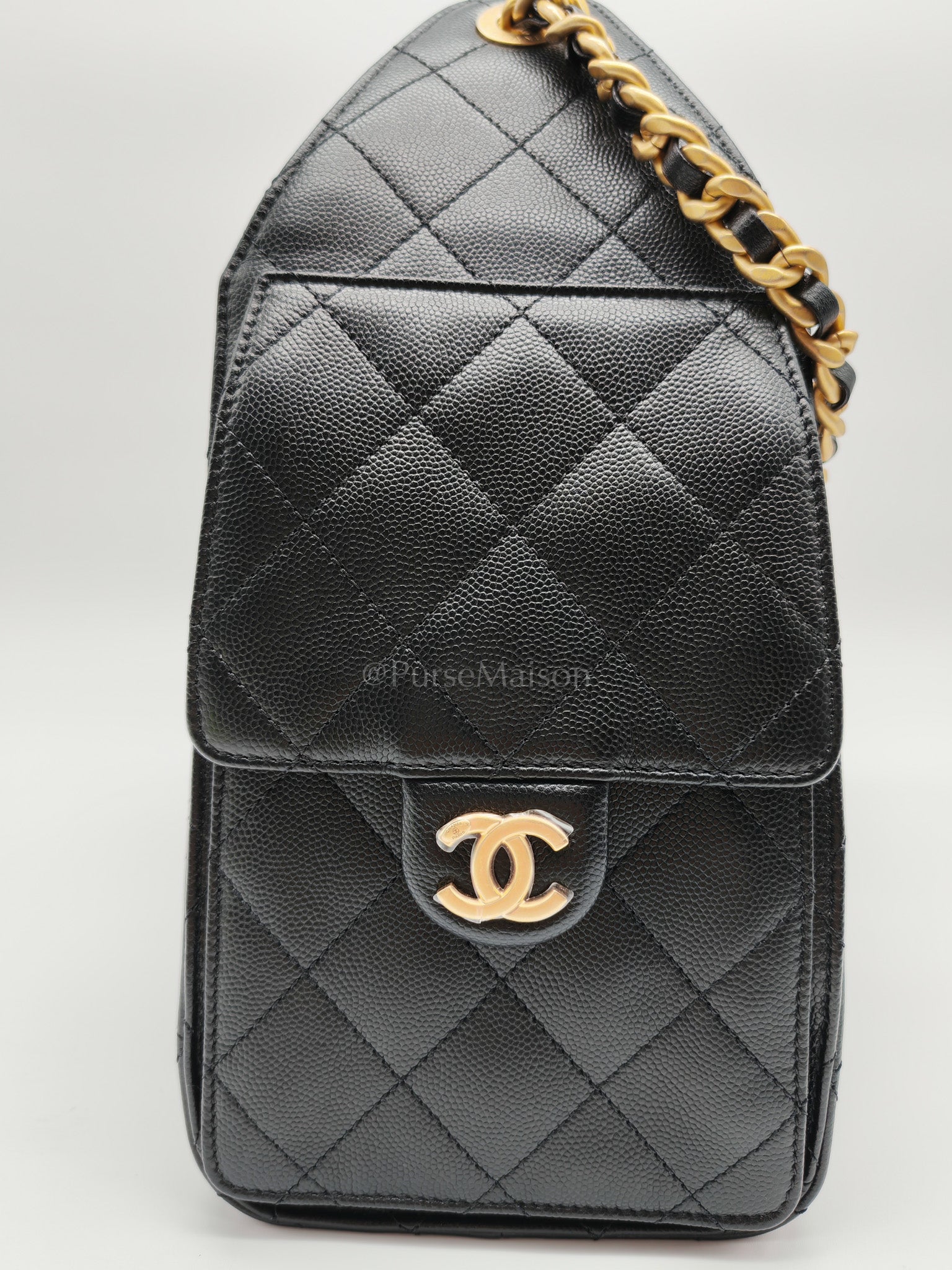 25 Small in Black Caviar Leather Aged Gold Hardware (Microchip) | Purse Maison Luxury Bags Shop